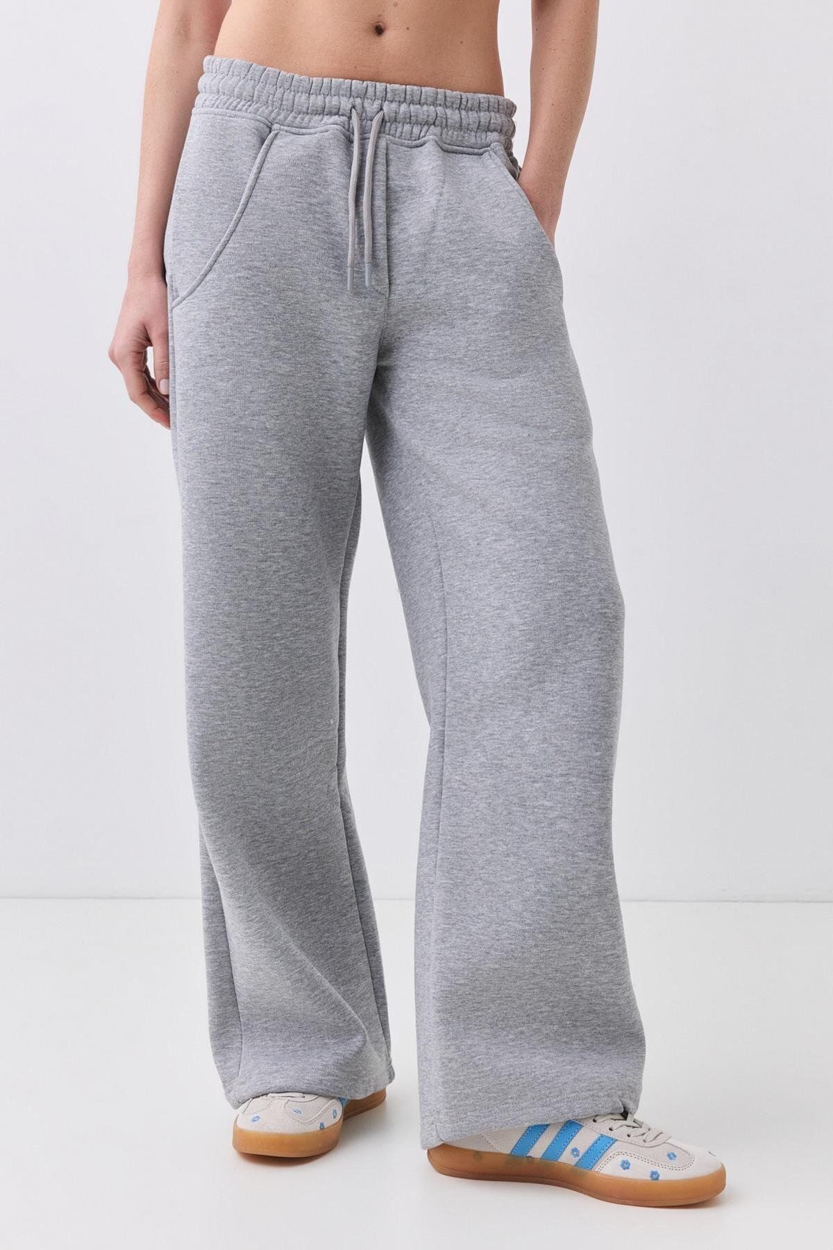 Trendiz-Gray Melange Women's Sweatpants - Wide Leg 4031 2