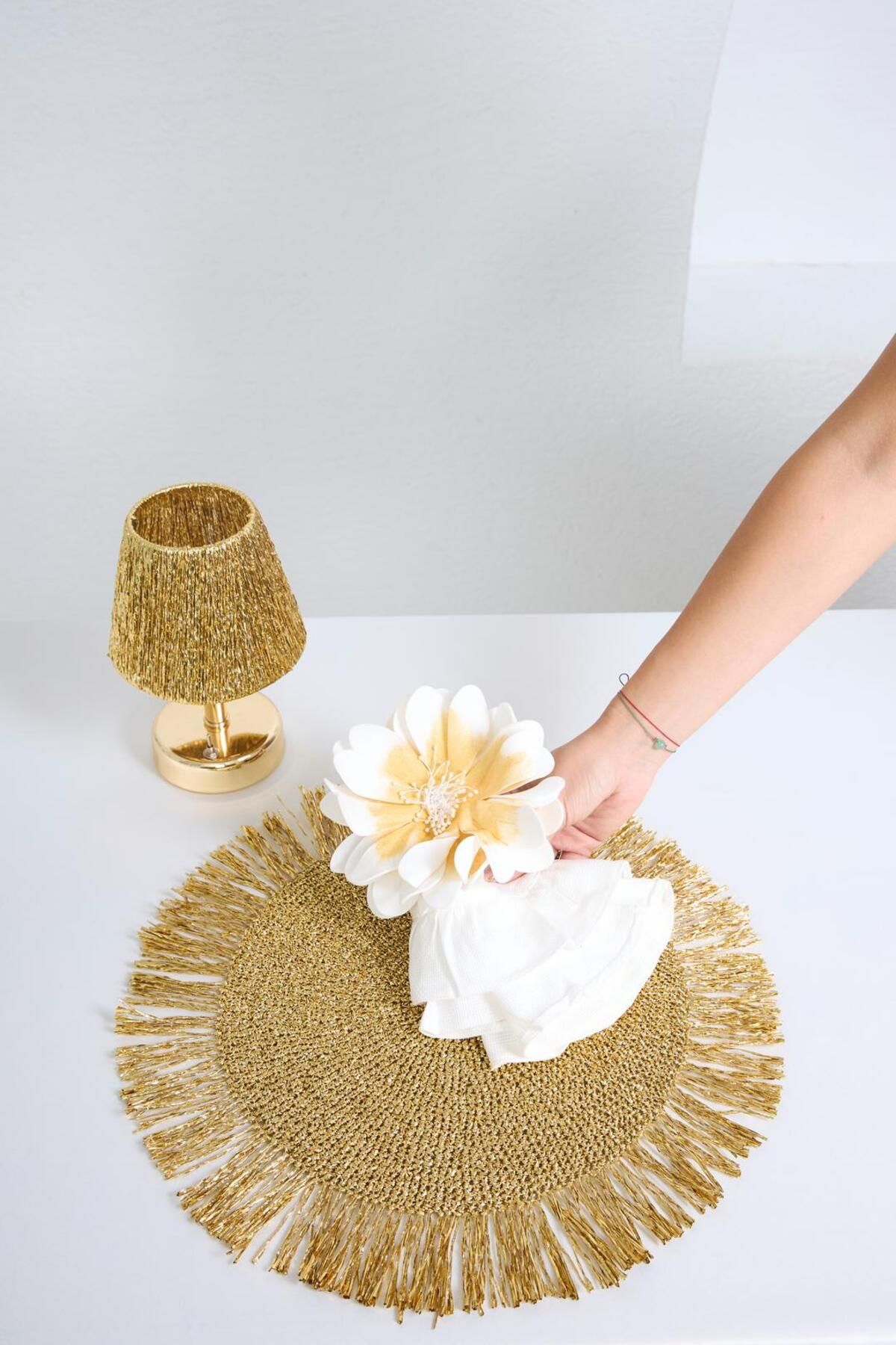 Maison Avf-Gold Fringed Knitted Doily / Placemat 3