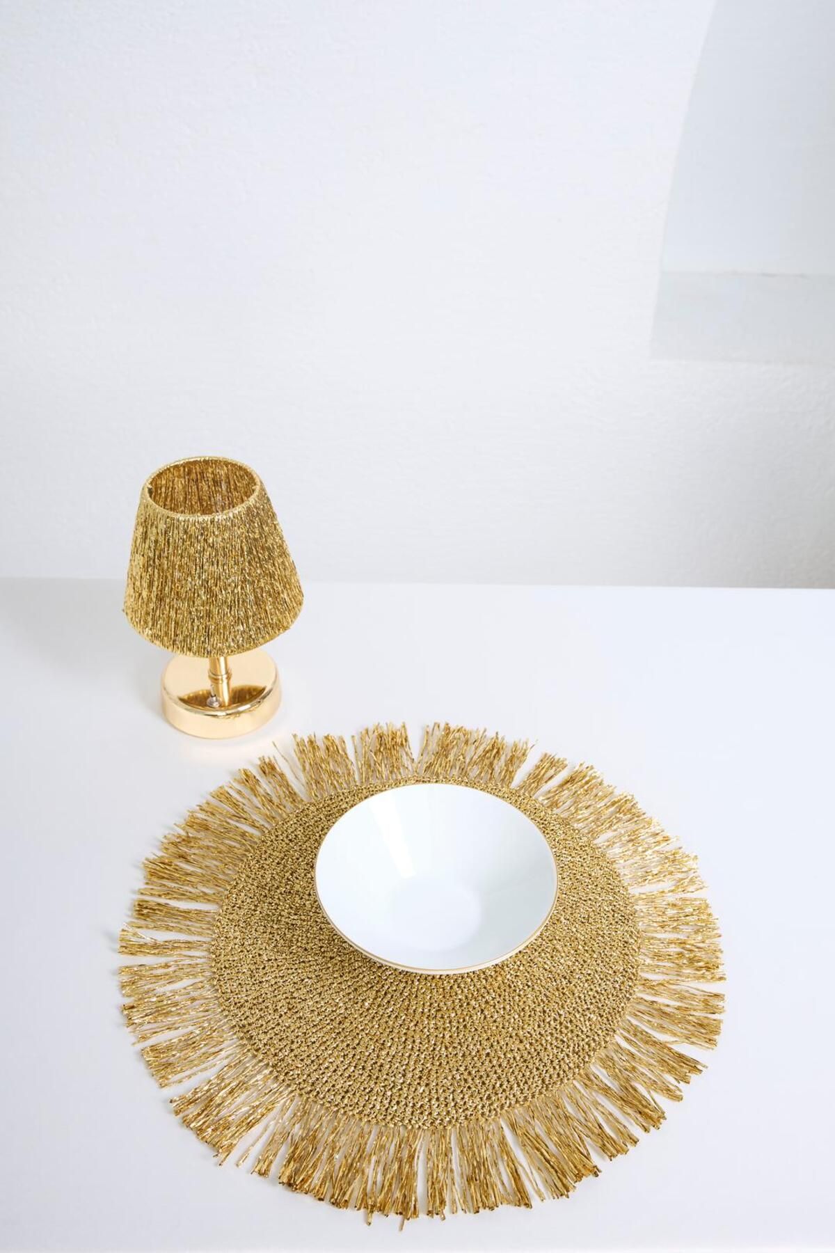 Maison Avf-Gold Fringed Knitted Doily / Placemat 4