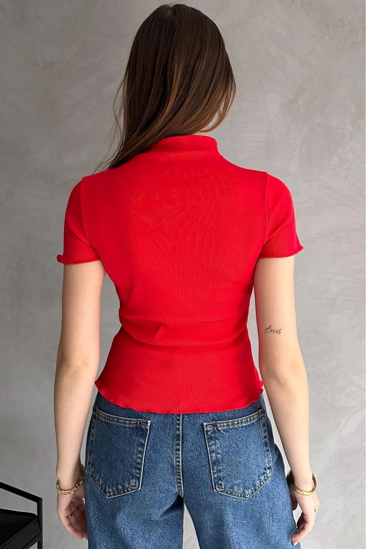 Özman Butik-Red High Collar Camisole Tshirt 2