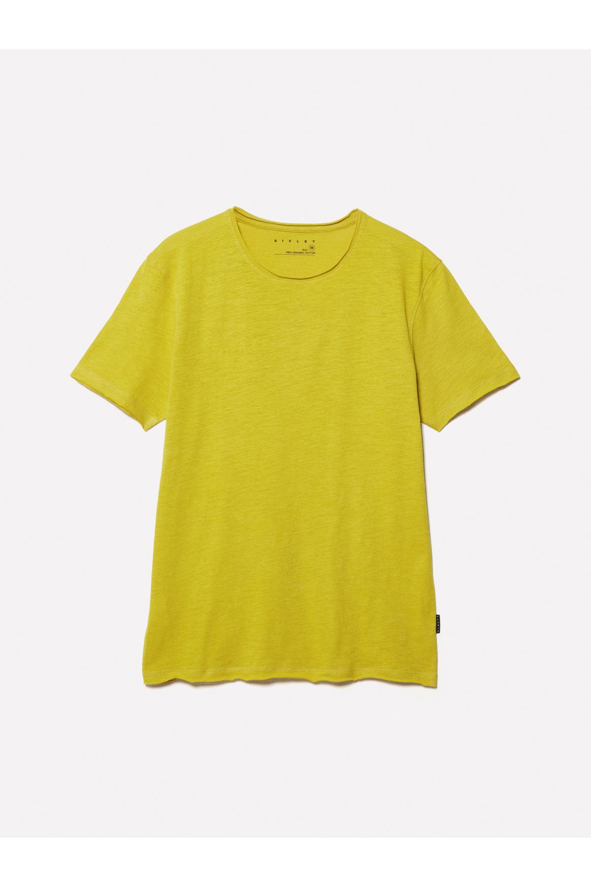 Sisley-Men's Mustard Yellow 100% Cotton Crew Neck Slim Fit Slub T-Shirt 2