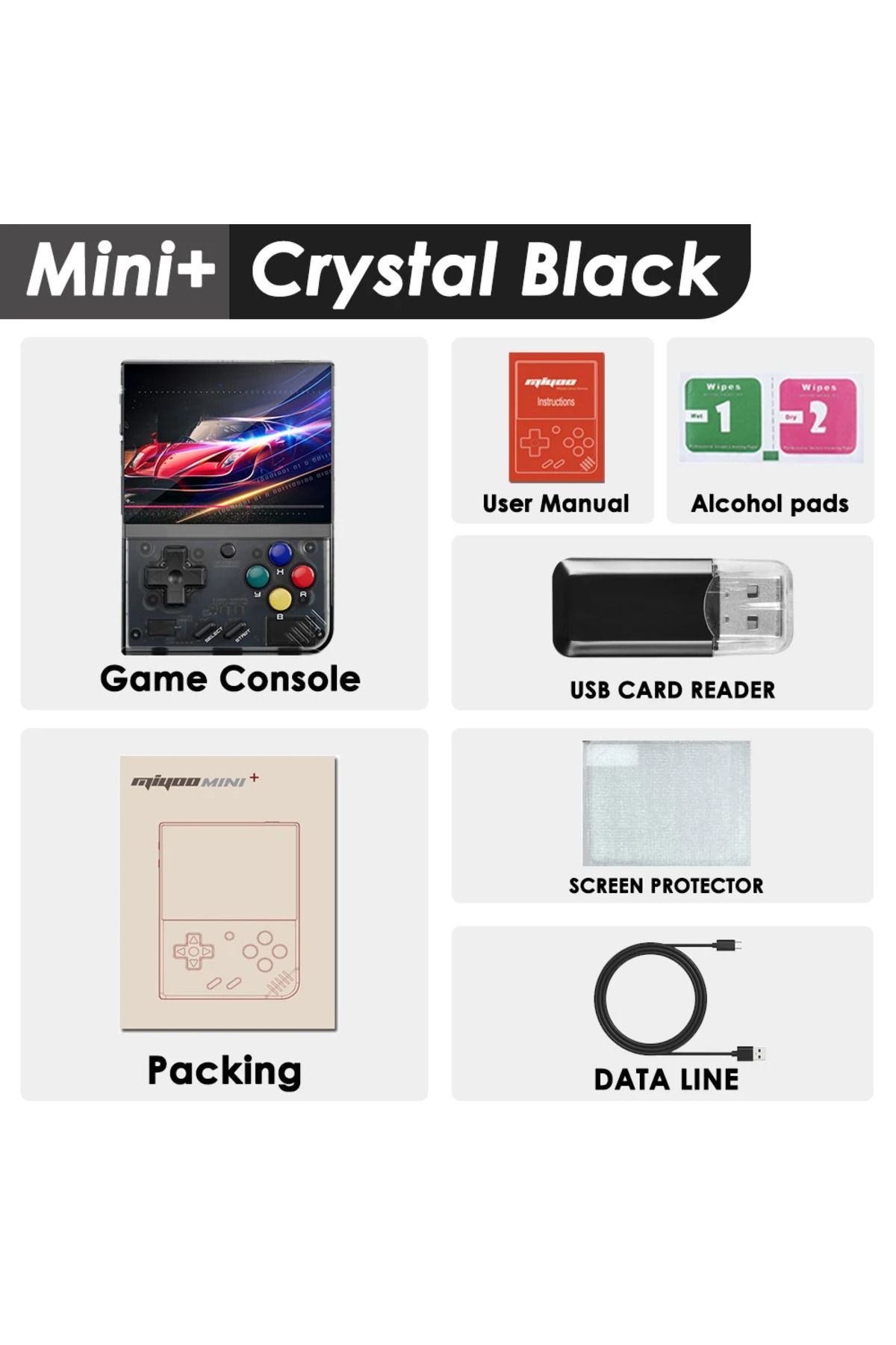 MIYOO-No Card(0 Games) Crystal Black MIYOO Mini Plus Portable Retro Handheld Game Console V2 Mini+ IPS Scr 1