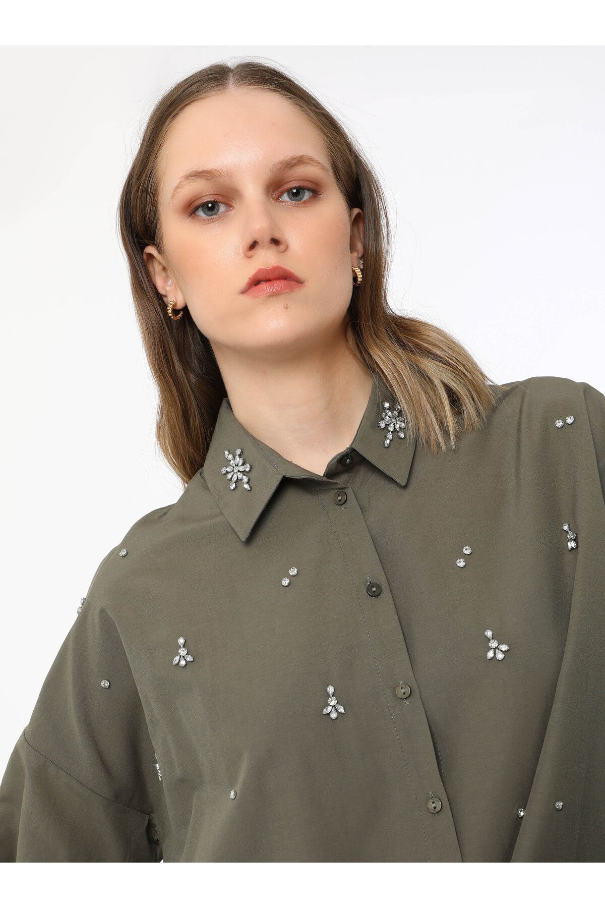 Refka-Beaded Linen Shirt Shirt - Khaki - Refka Exclusive 2