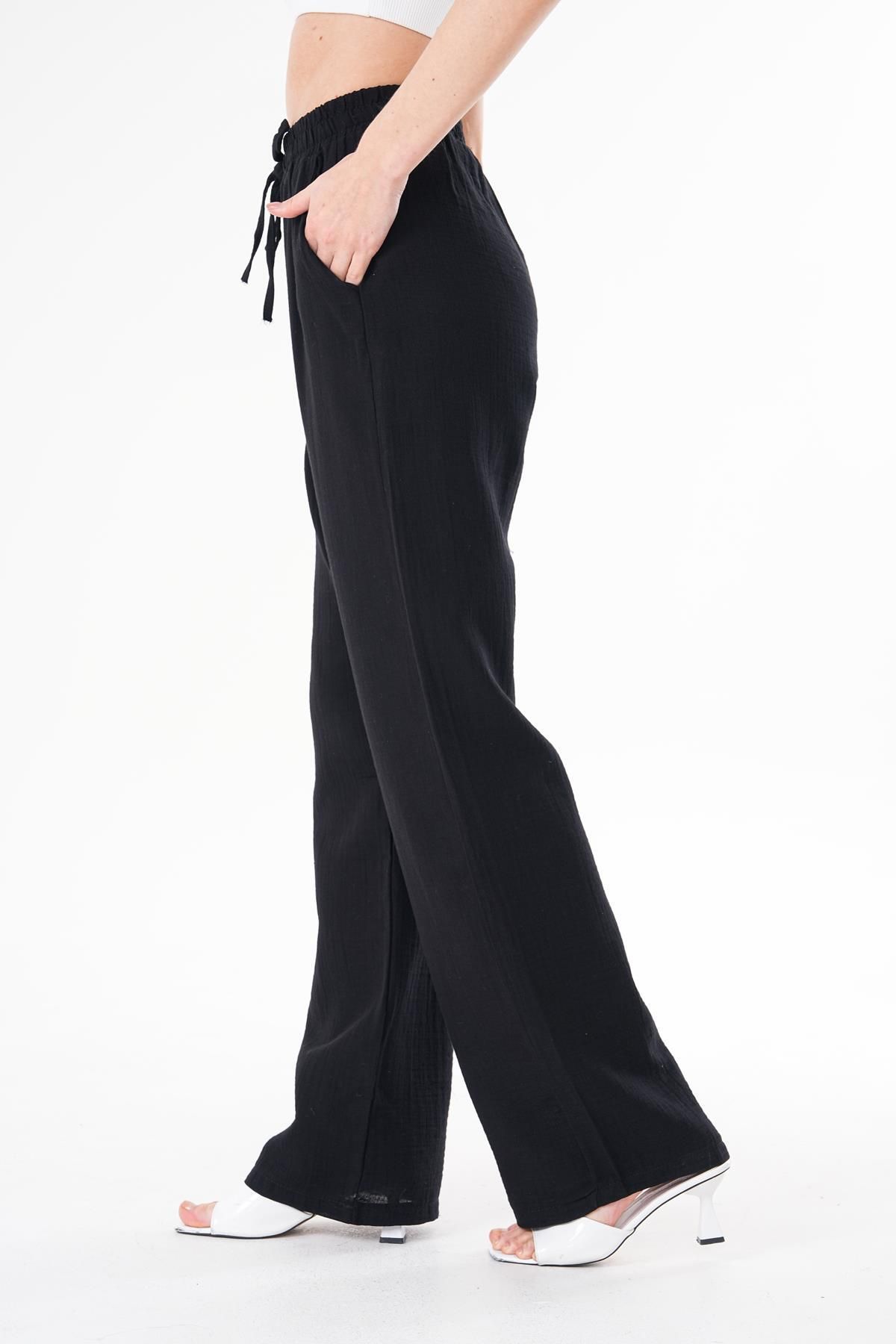 ŞİMAL-Pantaloni de damă cu talie înaltă, largi, din muselină 250132   - 4