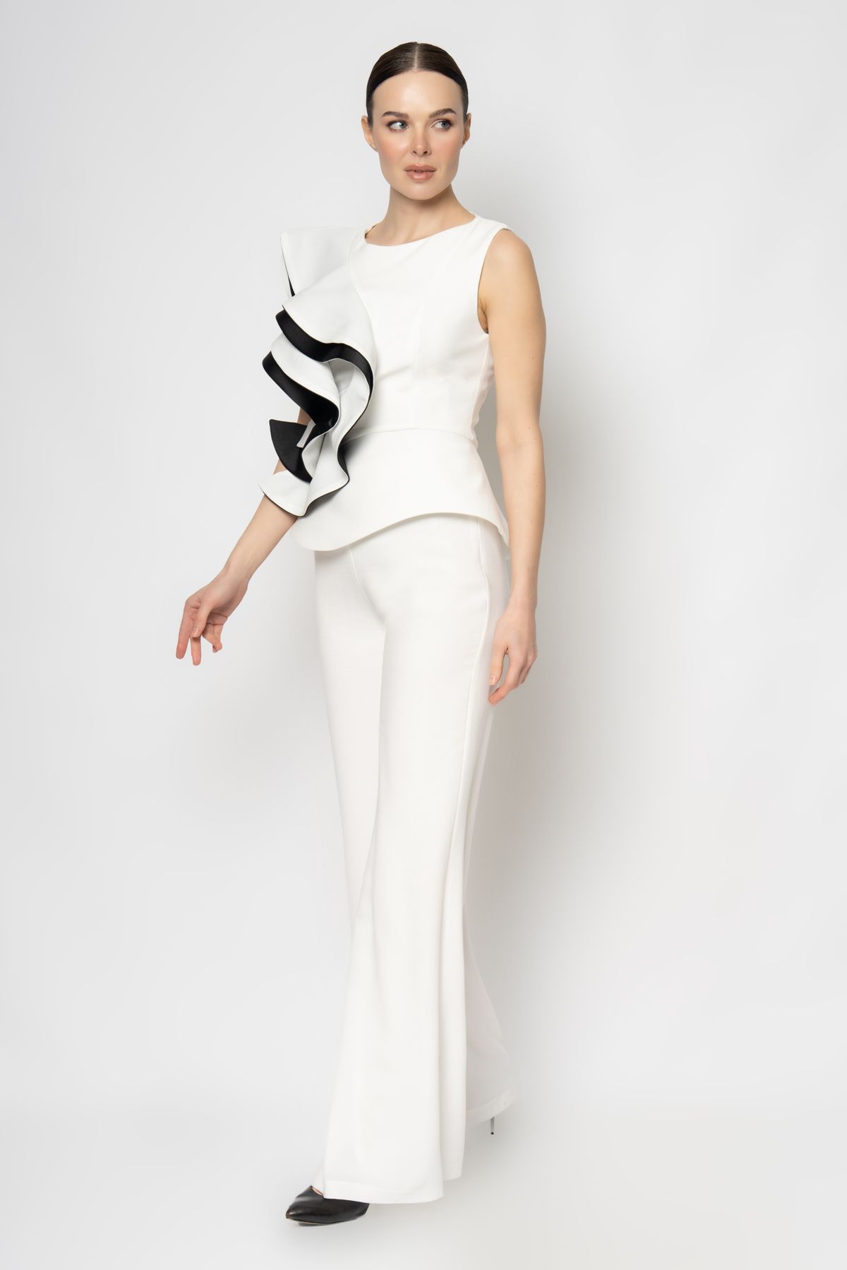 RENGIN-Shoulder to Waist Double Color Piece Top Crepe Pants Double Evening Dress Suit 2