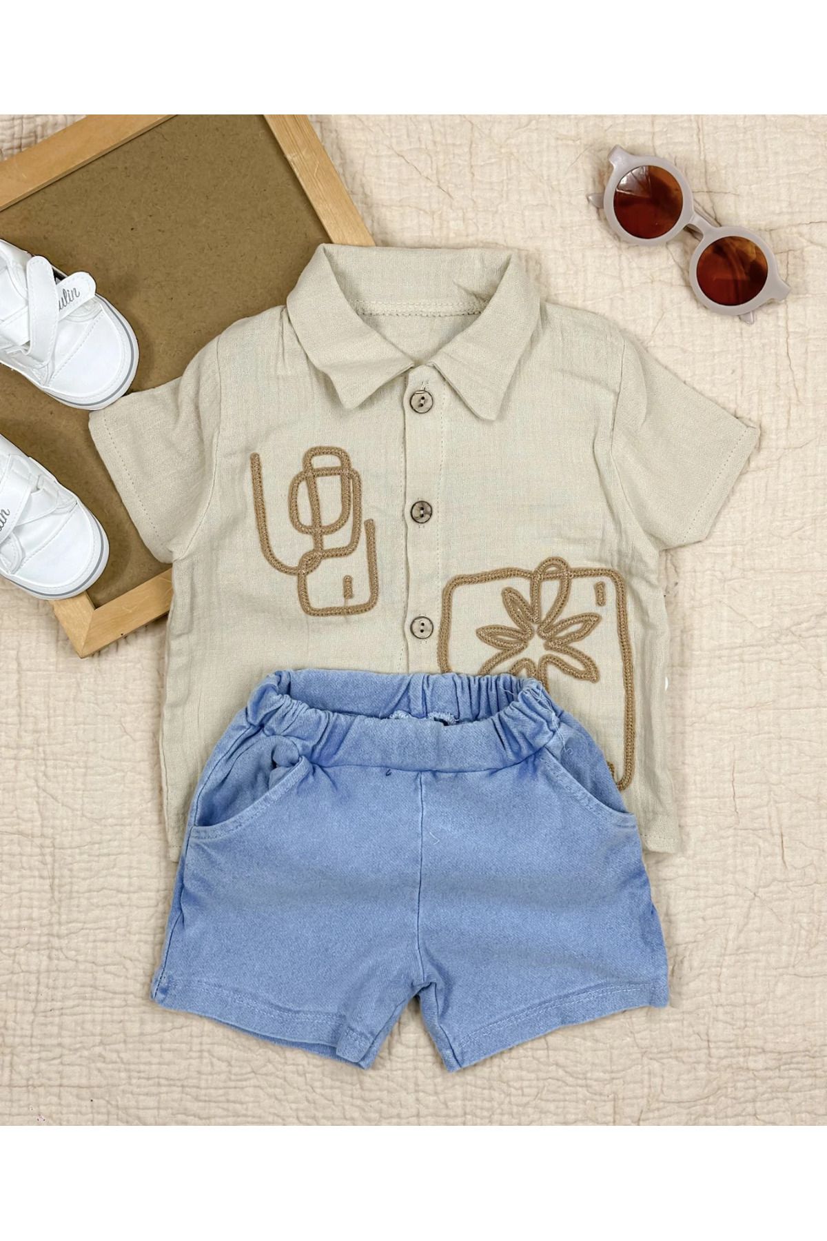 Babyçapa-Baby Set - 9-24 Months with Denim Shorts and Gomgle 1