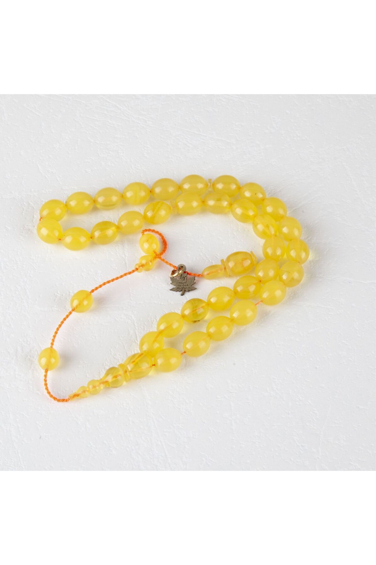 LapisDo-Yellow Squeezed Amber Beyzi Cut Ankle Length 6.5X8Mm Rosary 1