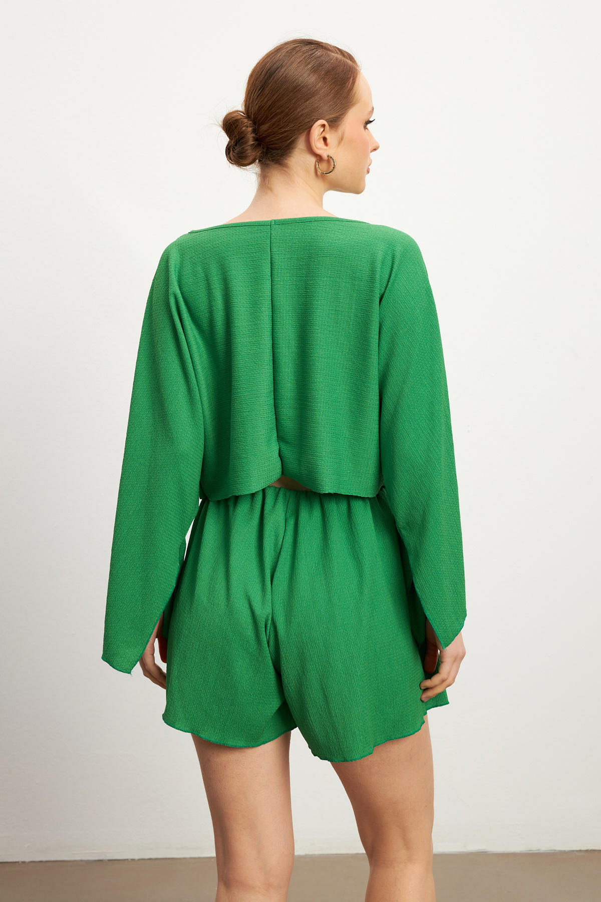 MODAGEN-Costum verde cu mânecă lungă și pantaloni scurți pentru femei 6