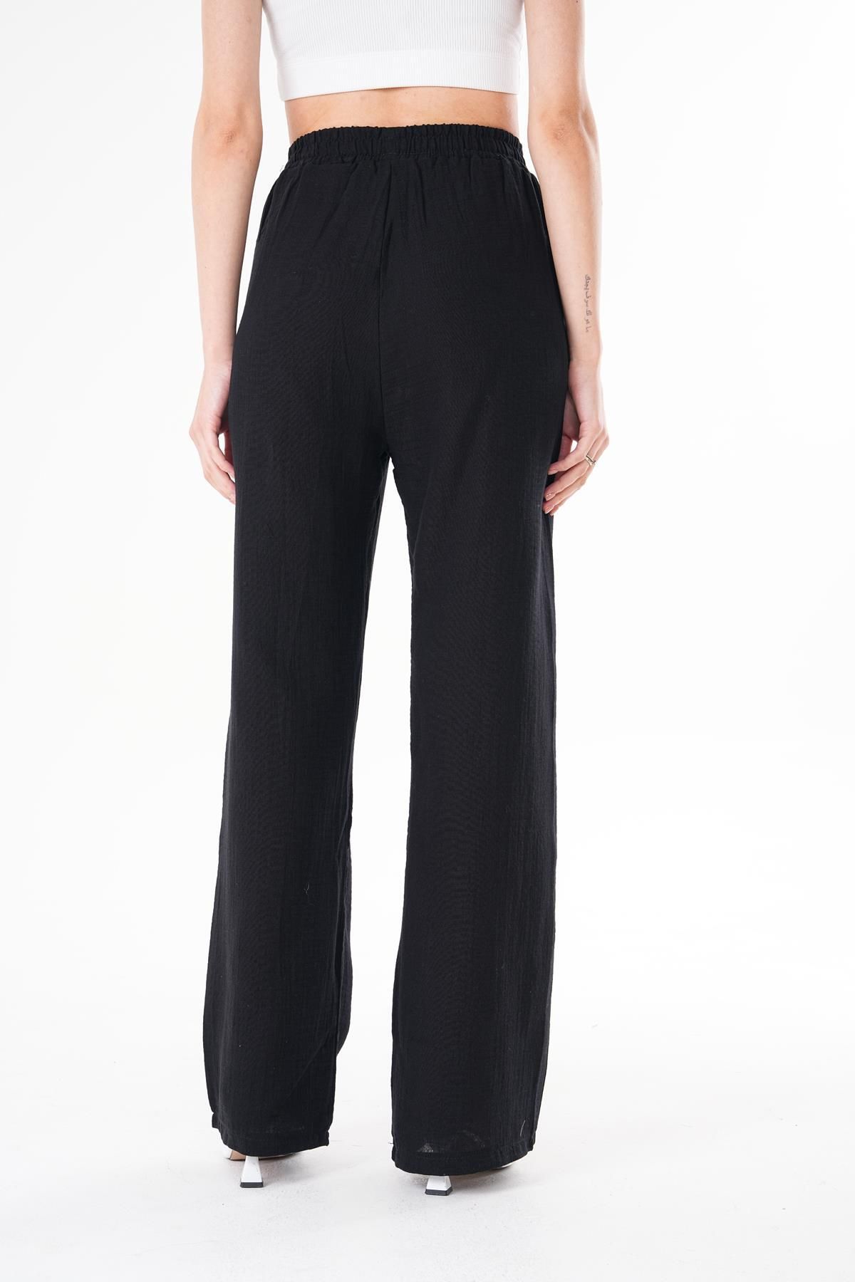 ŞİMAL-Pantaloni de damă cu talie înaltă, largi, din muselină 250132   - 5