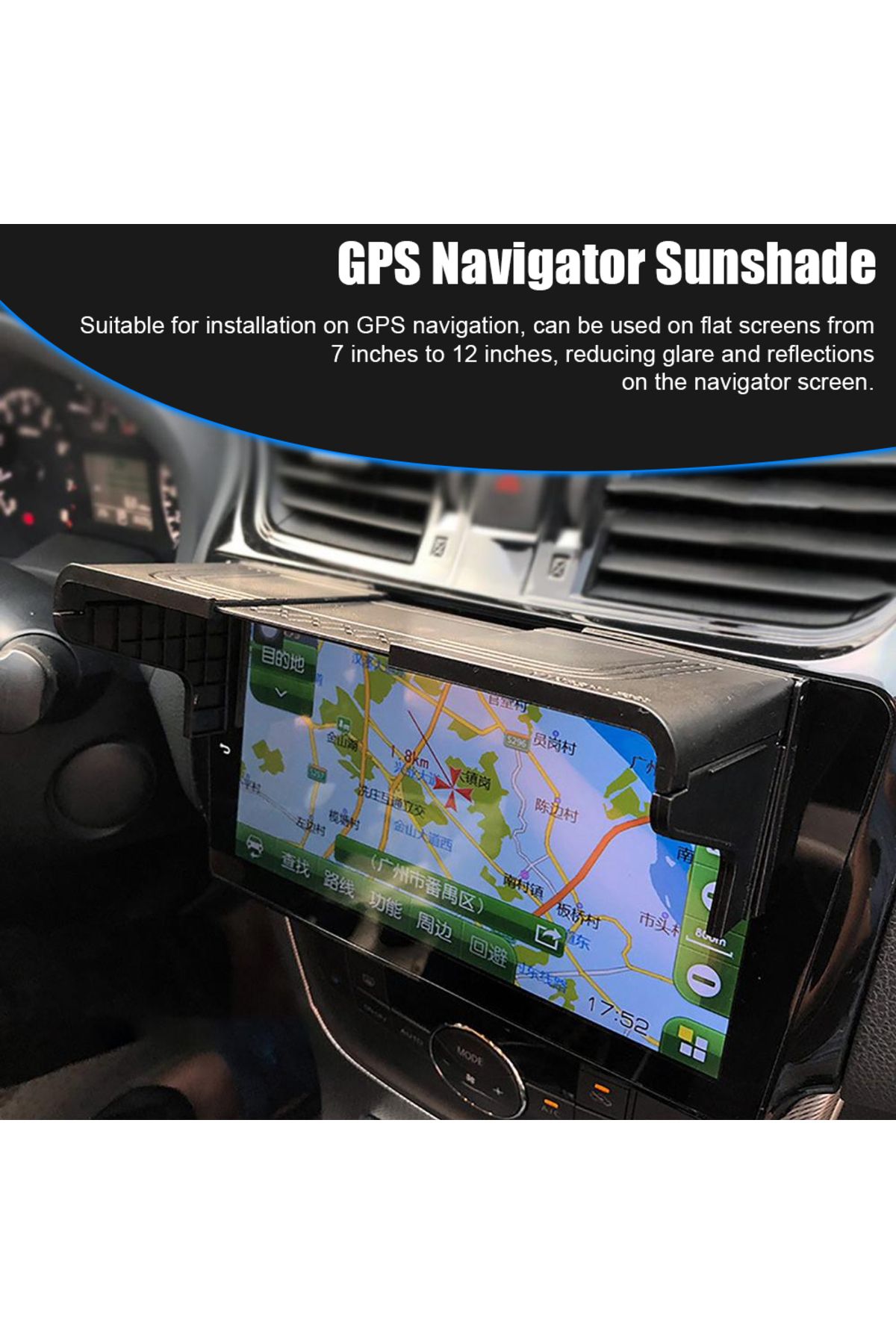 Choice-black GPS Anti-Glare Shield 7-12 Inch Interior Accessories Car GPS Navigation Sun Shade Auto Accesso 2