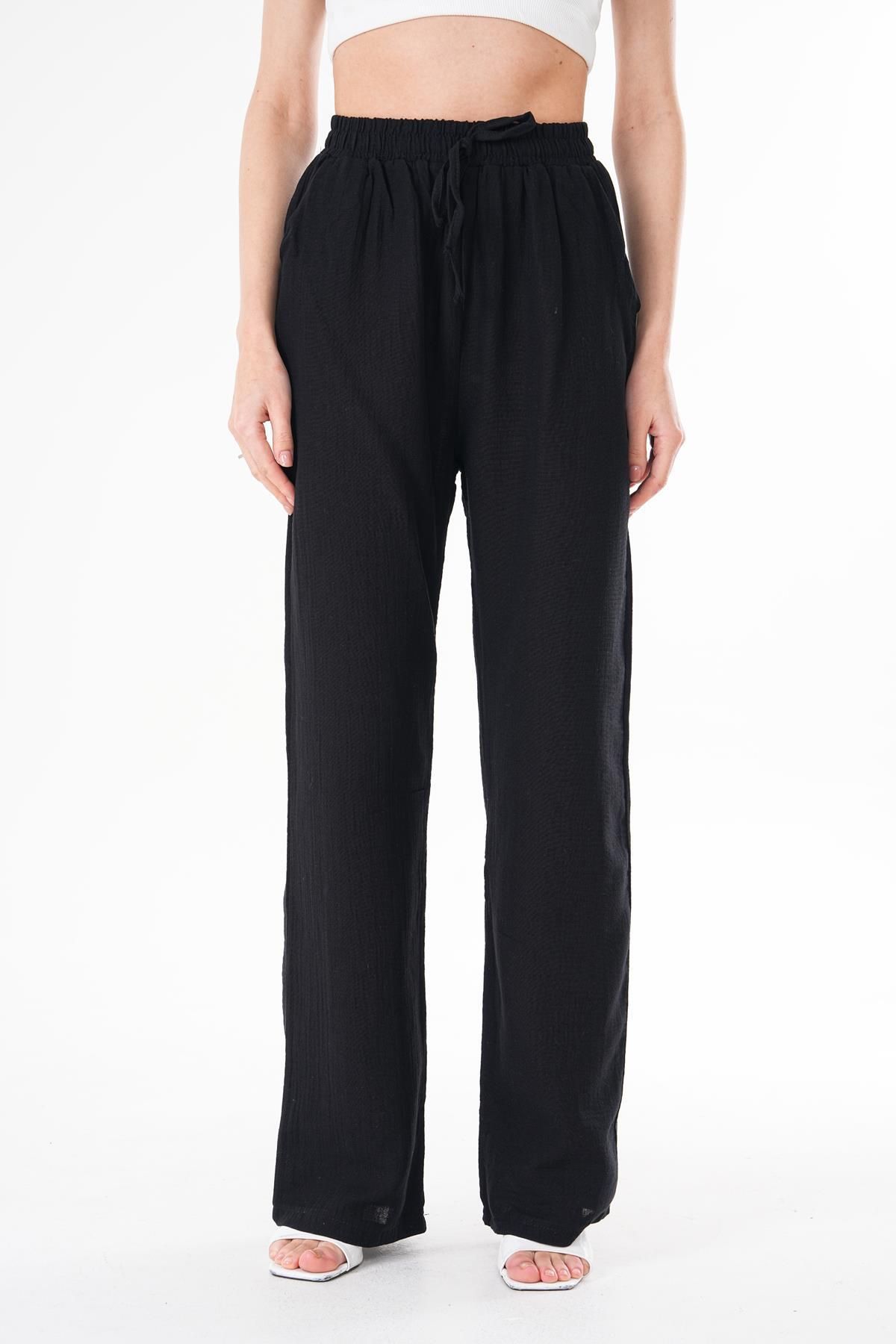ŞİMAL-Pantaloni de damă cu talie înaltă, largi, din muselină 250132   - 3