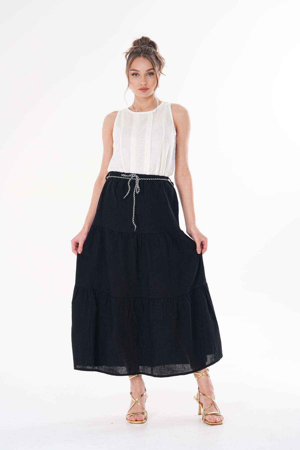 ŞİMAL-Women's Rope Detailed Layered Muslin Skirt 250144   - 2