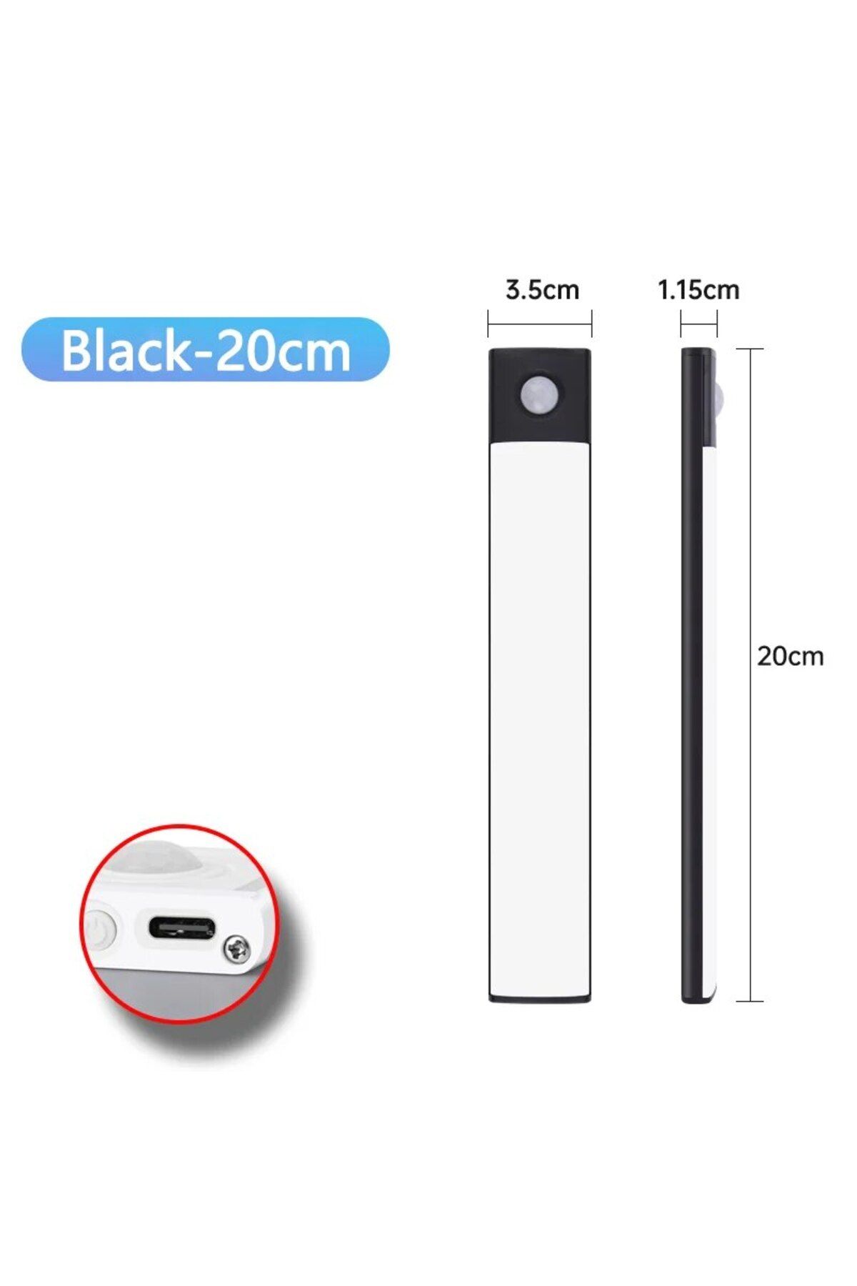 CENSHION-Black 20CM Cabinet Lights Motion Sensor LED Wireless USB Under Ultra Thin Night Light For Kitchen Ca 1