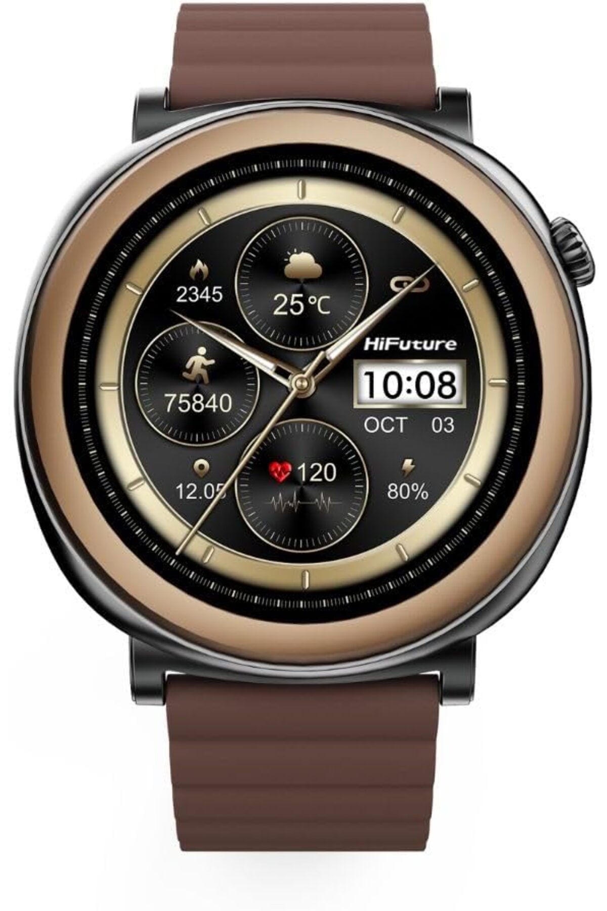 HiFuture-Smartwatch, 1.43" Amoled Display, Wireless Calling, Magnetic Strap, Syntra AI, Waterproof, Brown 1