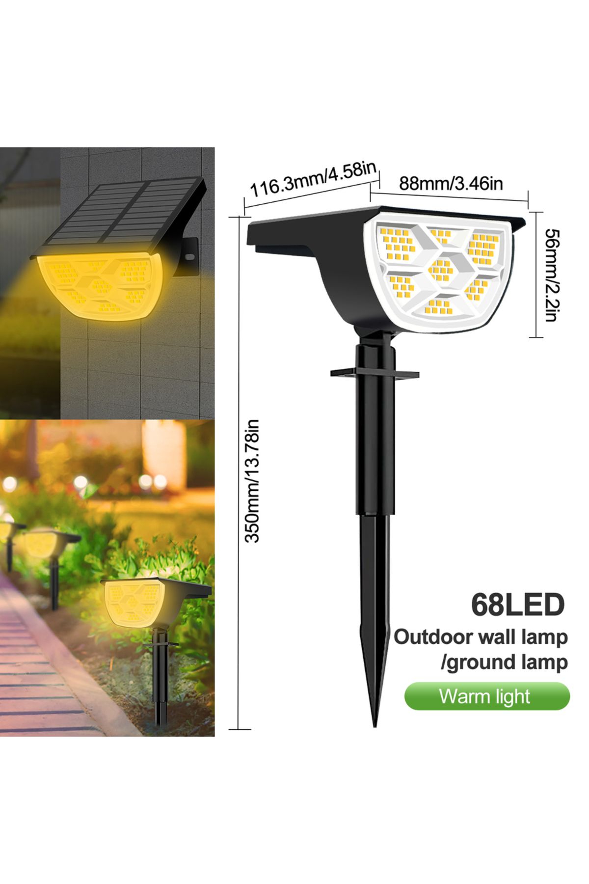 Choice-1PC 68LED Warm White 72/68 LED Solar Landscape Lights Outdoor IP65 Waterproof Solar Light with 3 Mod 1