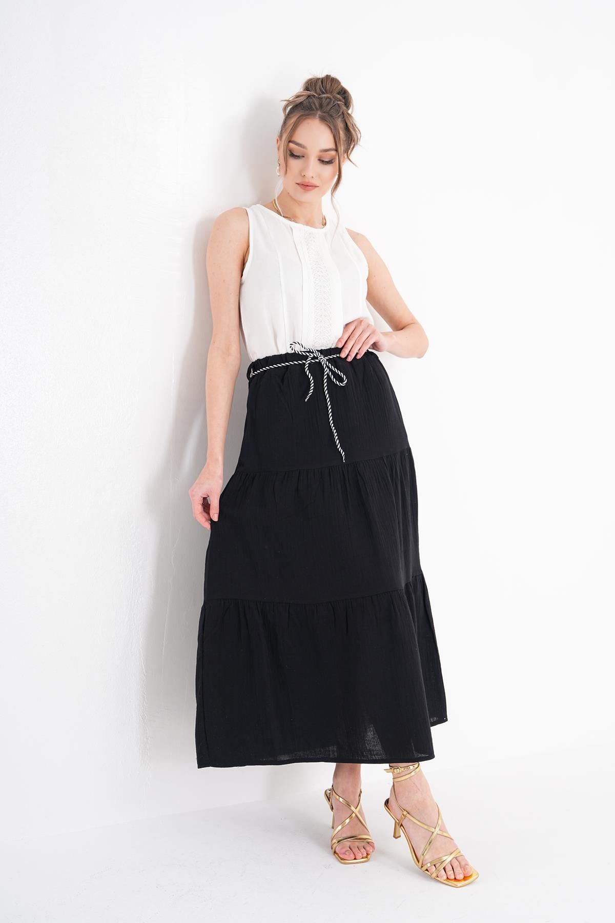 ŞİMAL-Women's Rope Detailed Layered Muslin Skirt 250144   - 1