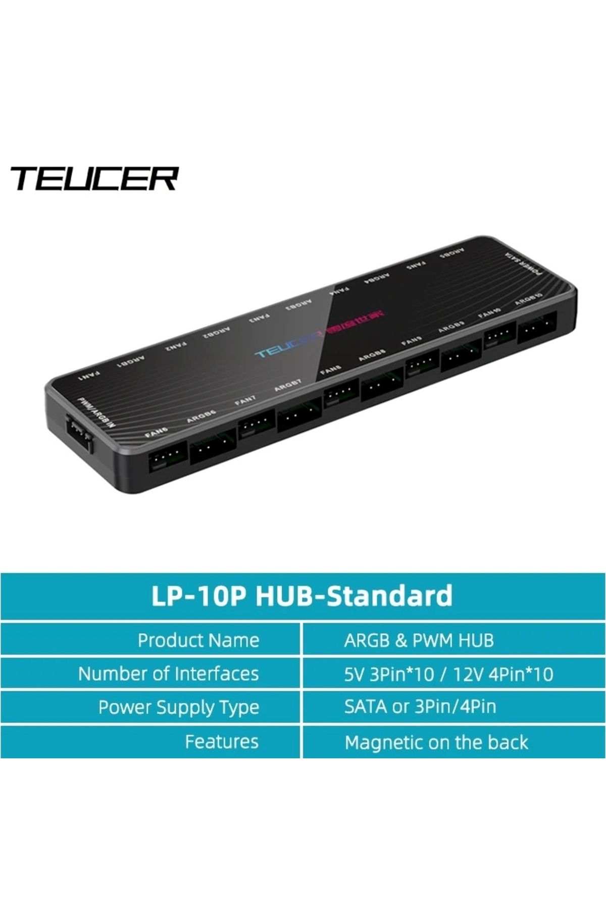 Choice-LP-10-HUB-BK TEUCER LP-10 ARGB/PWM HUB مع وحدة تحكم ARGB محول 2 في 1 لمحور المروحة 1