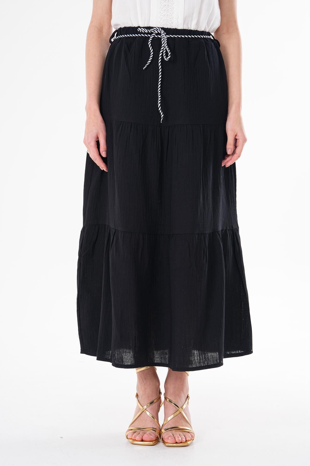 ŞİMAL-Women's Rope Detailed Layered Muslin Skirt 250144   - 3