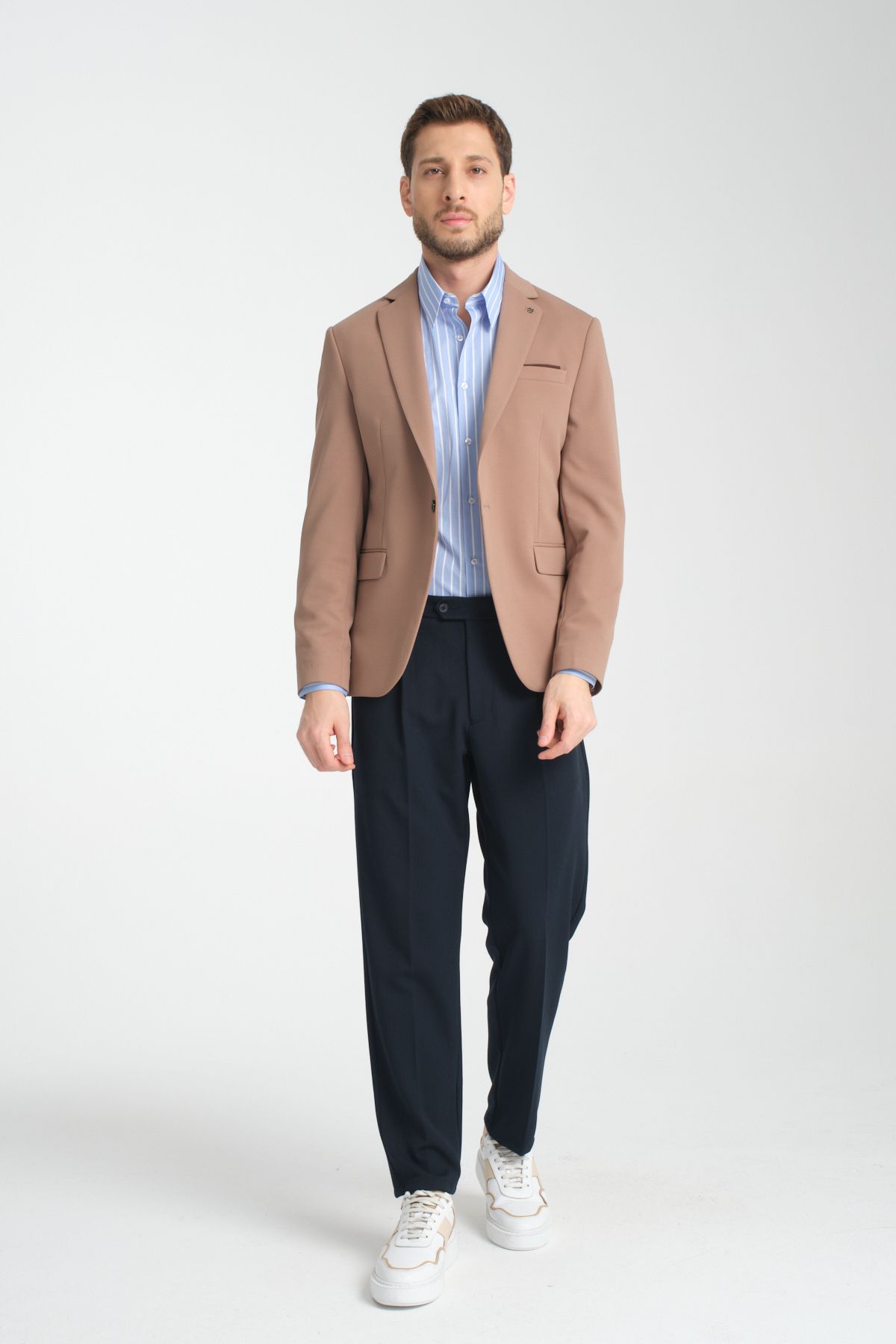 Frappoli-Baselnaa Men's Mink Oversize Large Size Slim Fit Lined Buttoned Basic Blazer Jacket 2