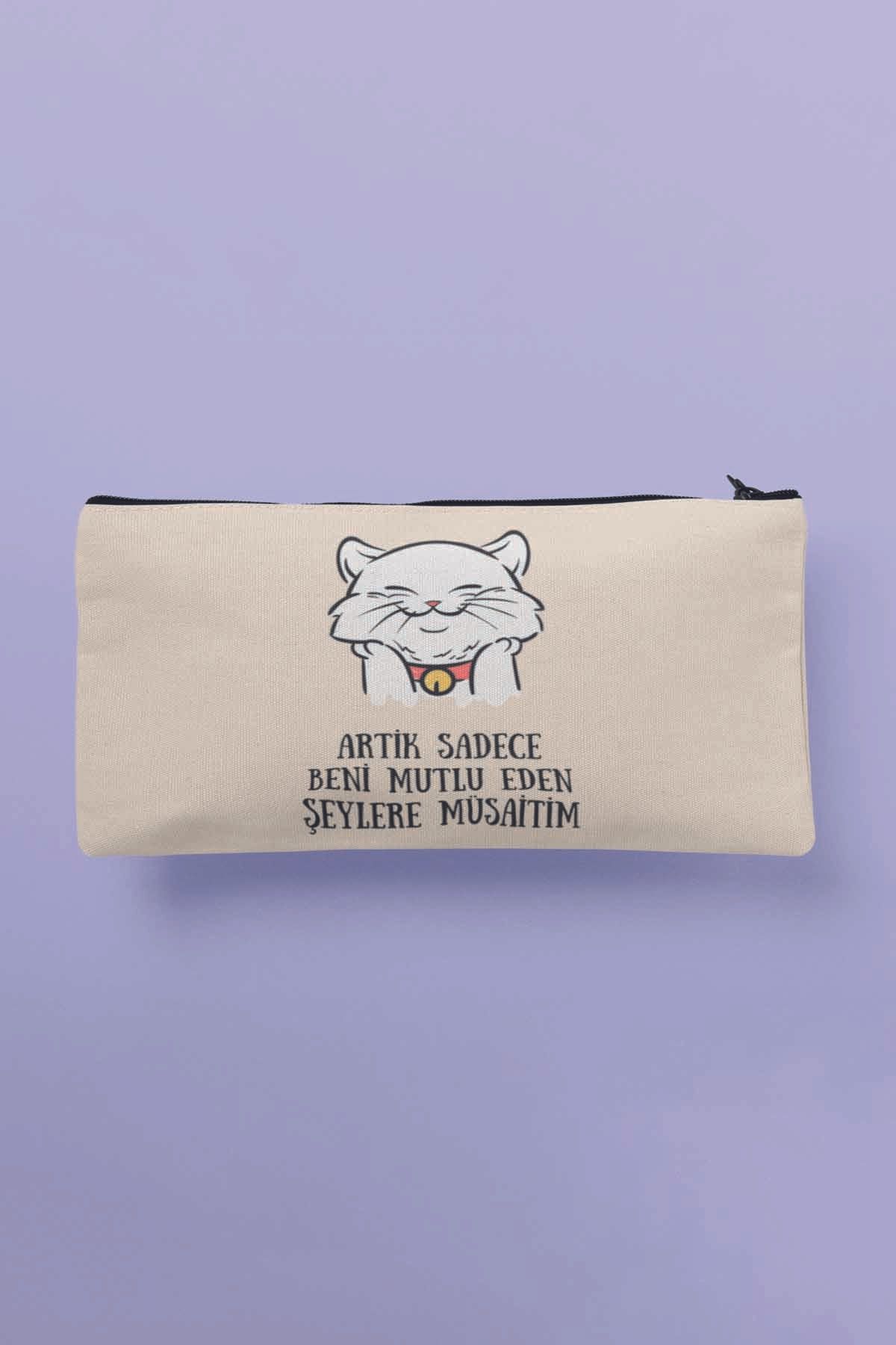qoeuyl boutique-I'M Only Available for Things That Make Me Happy Printed Cloth Makeup Bag Pen Holder Wallet 1