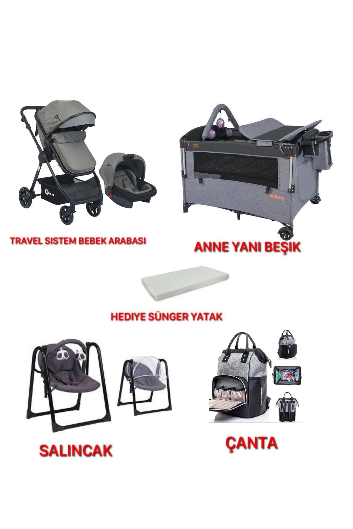 almirakids 6 Parça Bebek Çeyiz Seti Travel Sistem Bebek Arabası Puset Anne Yanı Beşik Oyun Parkı Salıncak Yatak