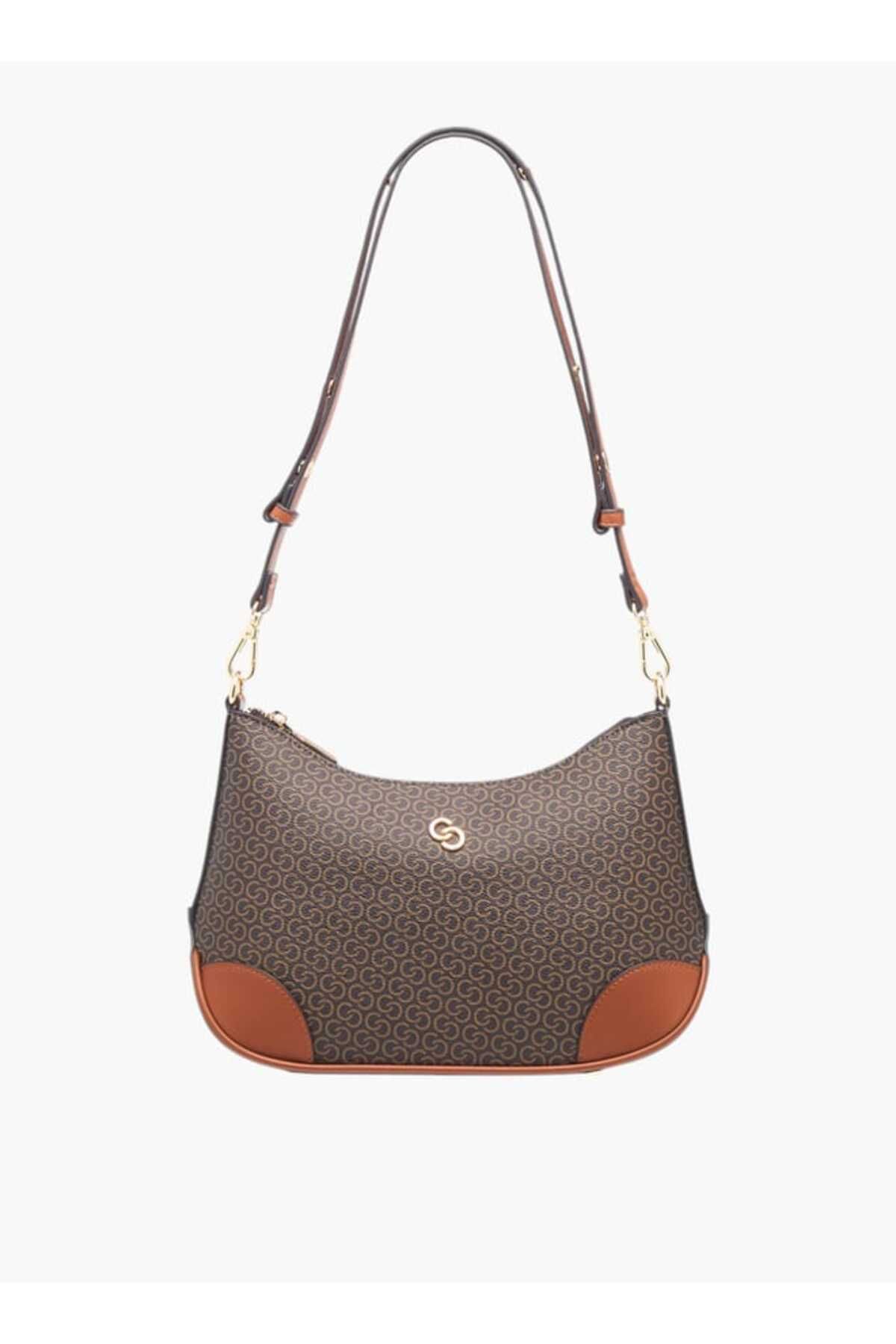 Celeste-All-Over Monogram Print Shoulder Bag with Detachable Strap and Zip Closure 3