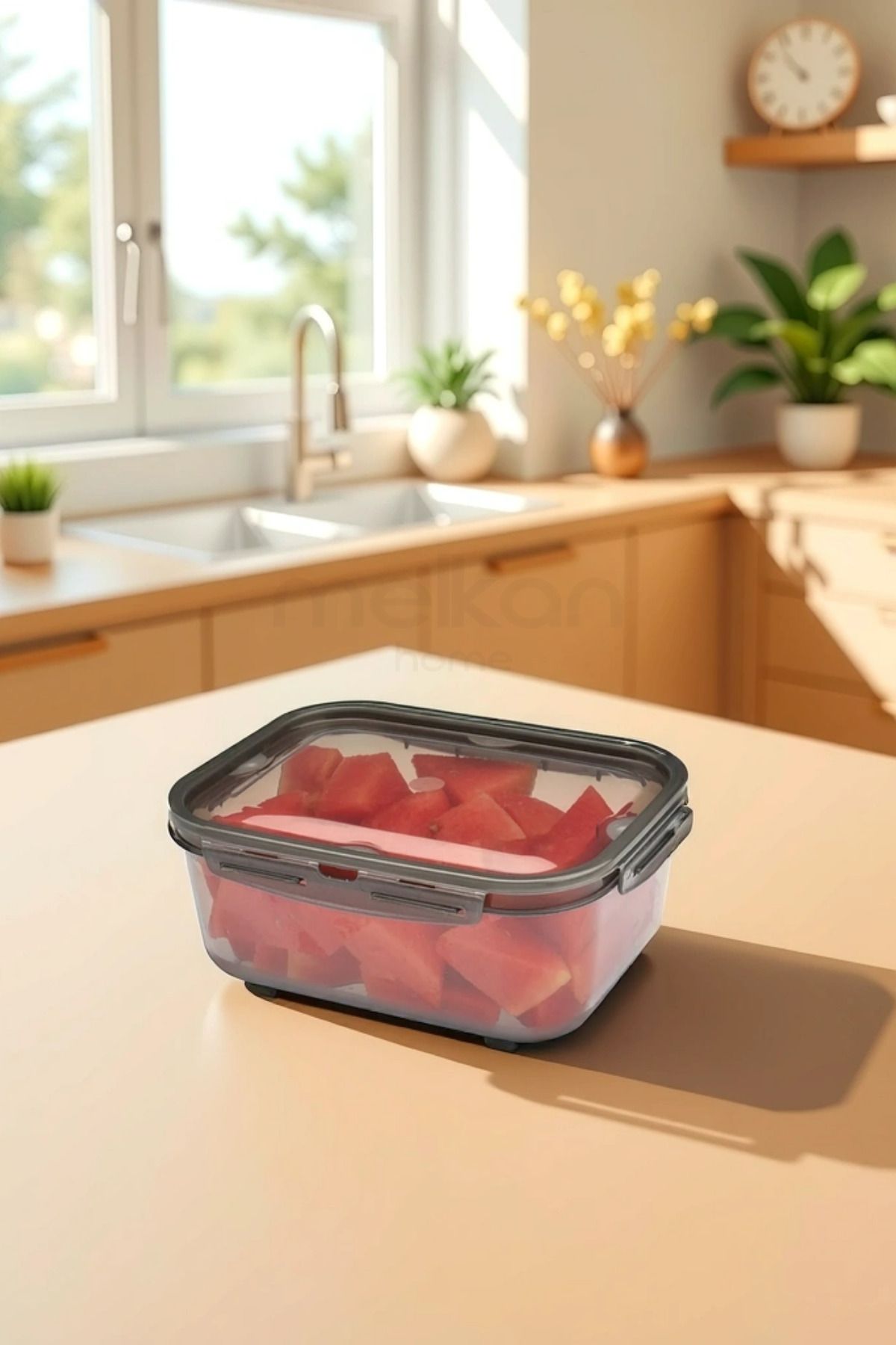 Melkan Home-4 Pieces of Lockable Storage Container with Leak-Proof Lid 4 Liter Smoked Storage Container 5