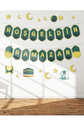 Nekobo Studio Ramazan Duvar Süslemesi Yeşil Renkli Dekorasyon Seti Hoş Geldin...