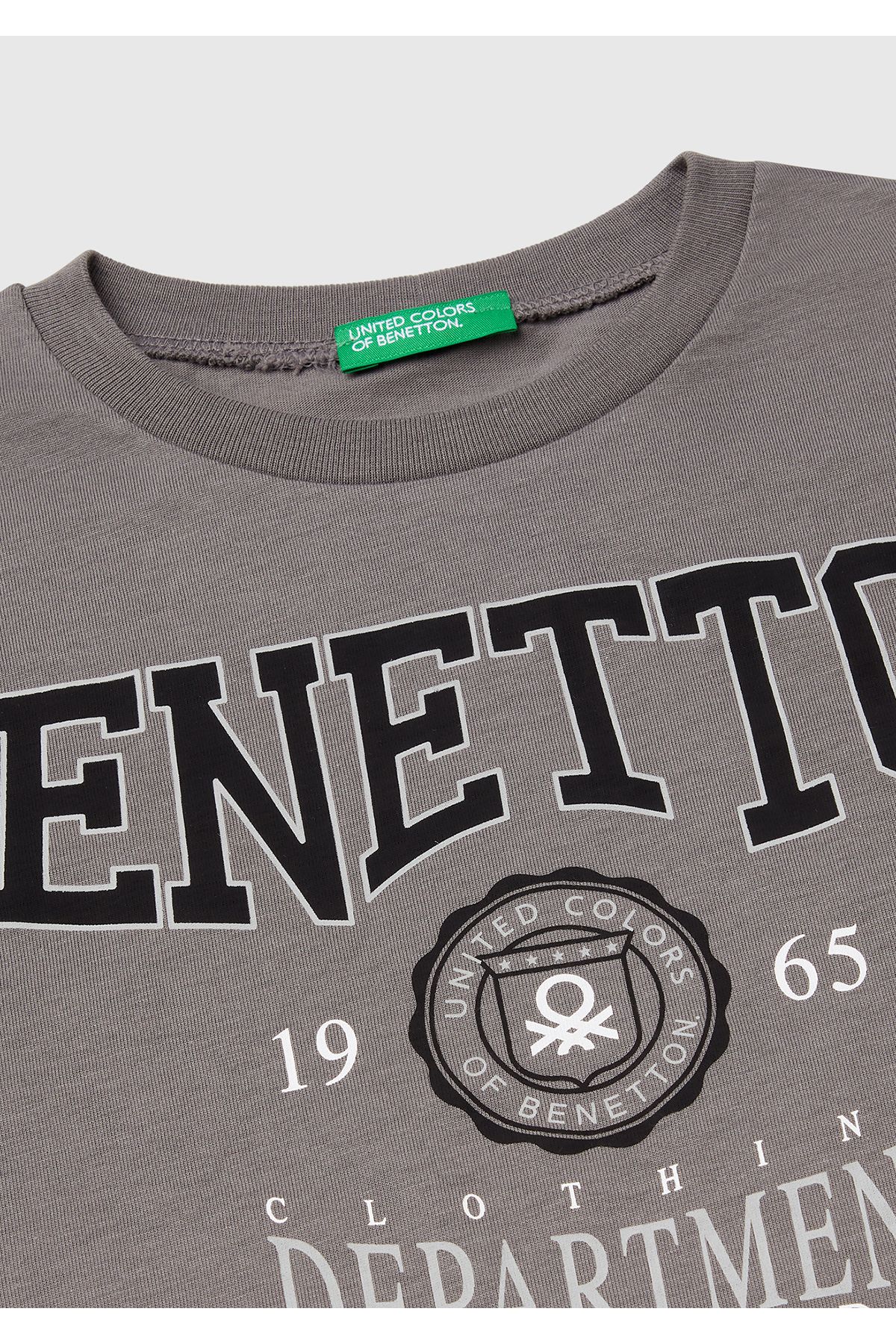 United Colors of Benetton-Boy's Anthracite Benetton Logo Printed T-Shirt 3