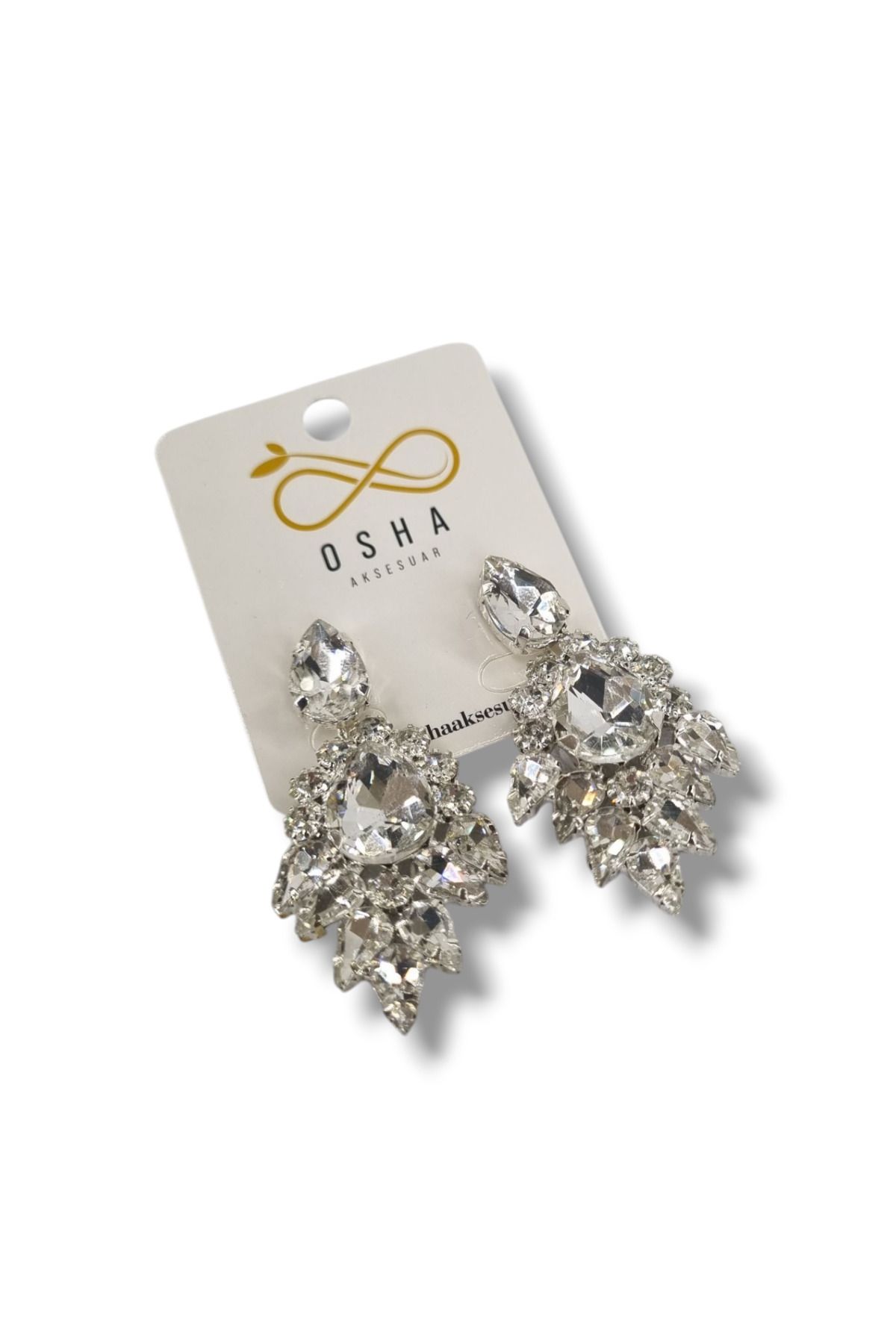 Osha Aksesuar-White Stone Evening Dress Earrings 1