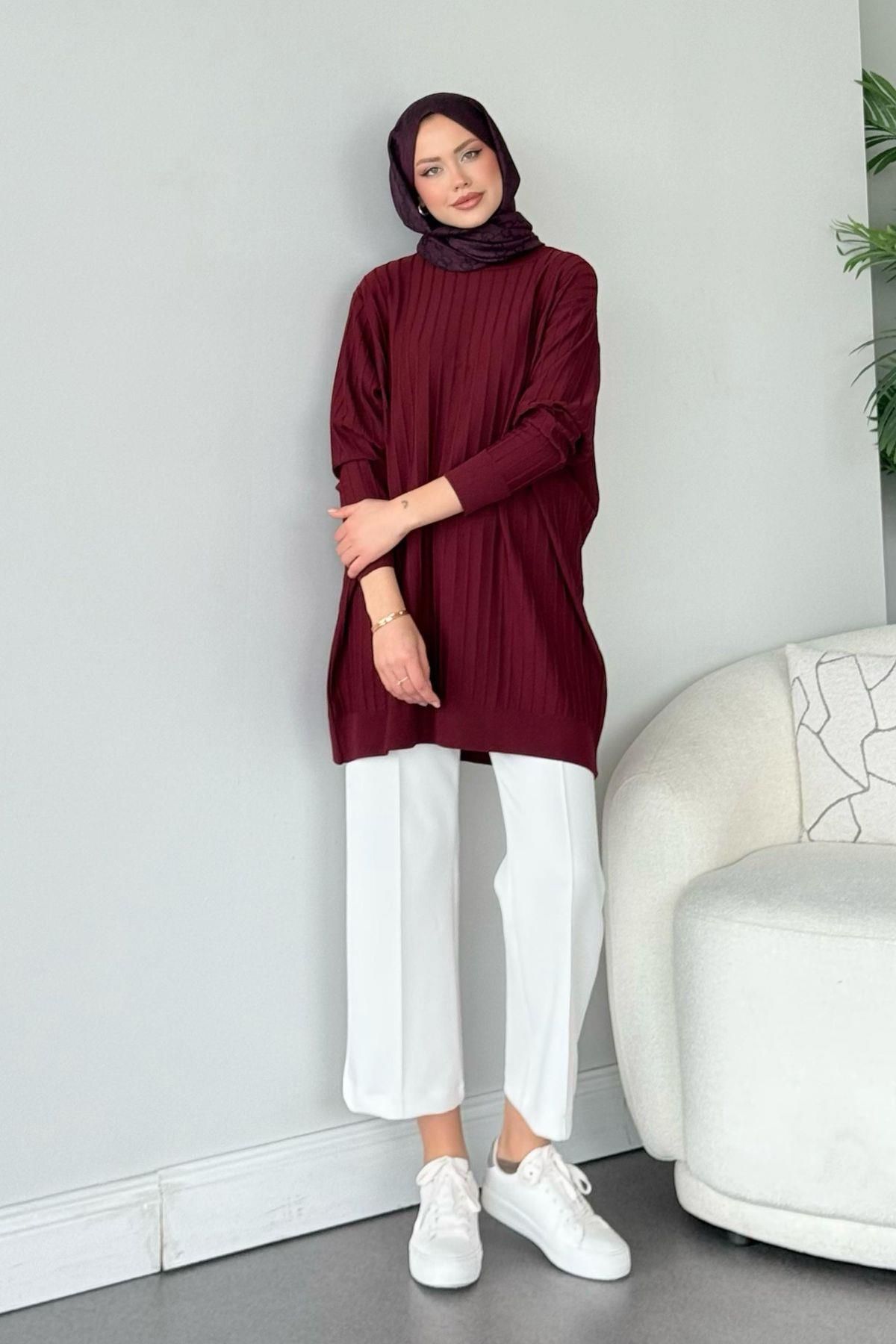 HAZA MODA-Cold Yarn Tunic - Burgundy Color 3