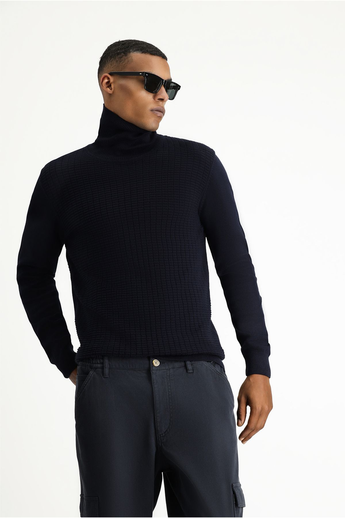 Kiğılı-Turtleneck Regular Fit Patterned Cotton Knitwear Sweater 4