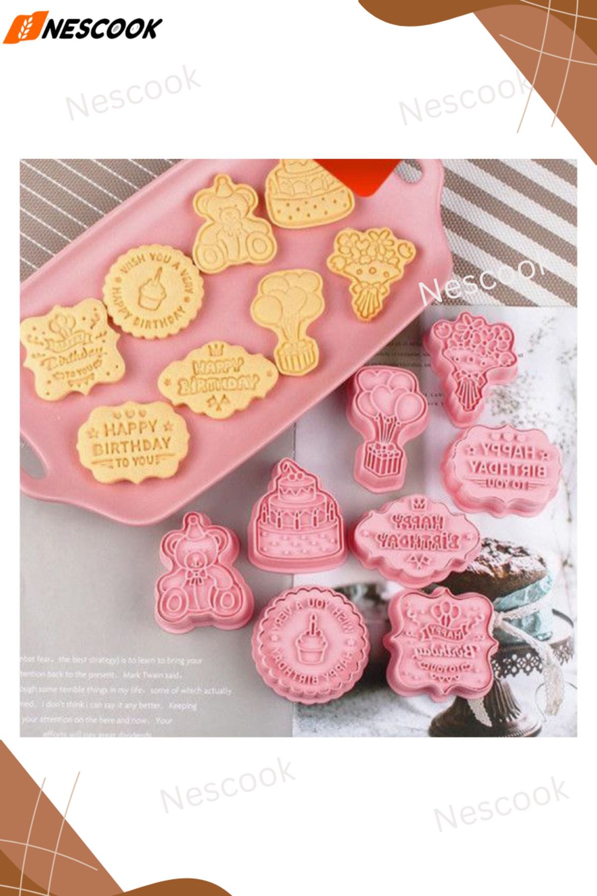 nescook-Birthday Cutter, Cookie Mold. Happy Birthday Cutter, Bear Cutter, Balloon Cutter, Cake Cutter 1