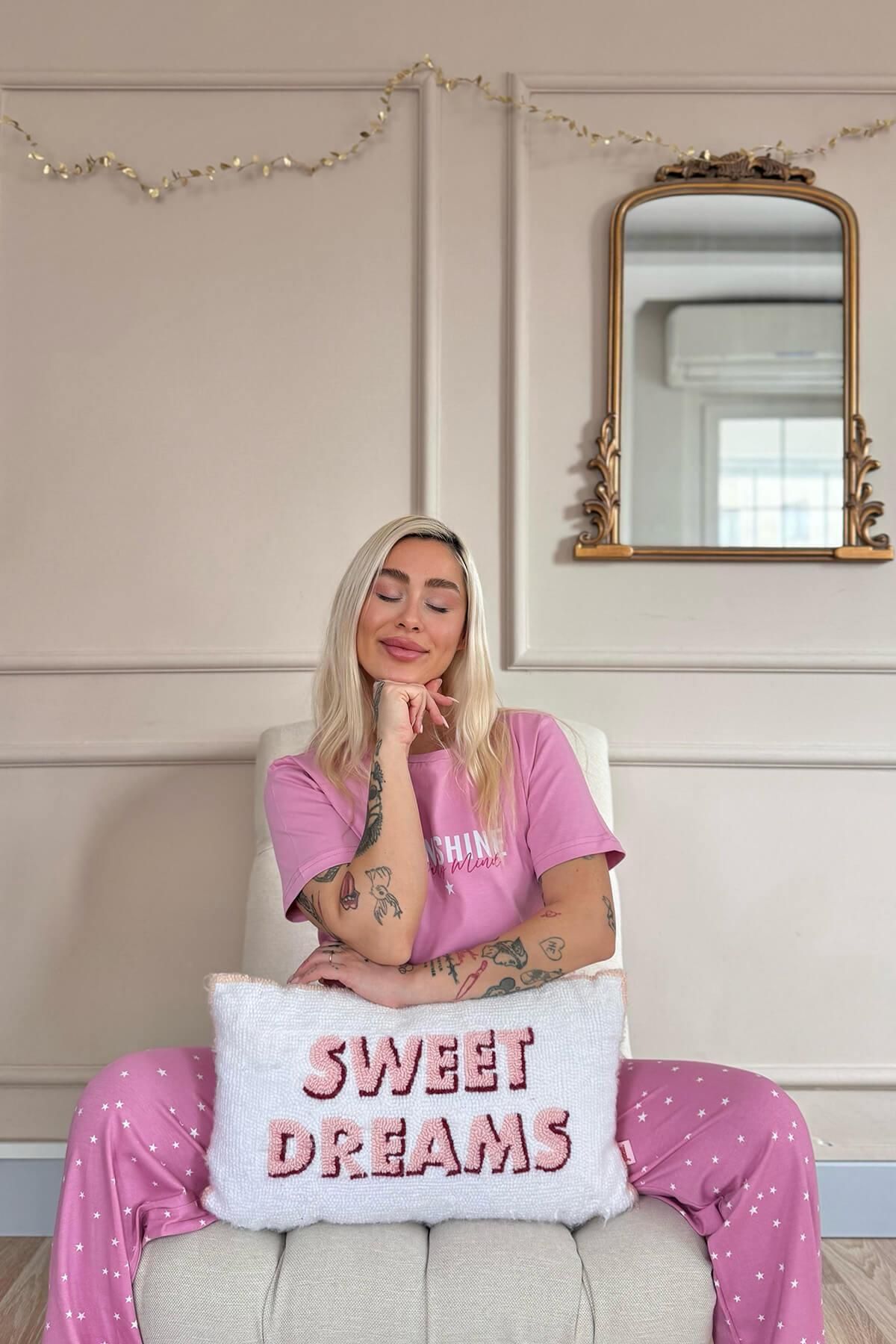 Pijamaevi-Set de pijamale pentru femei, din bumbac, cu mâneci scurte, cu model Powder Sunshine 3