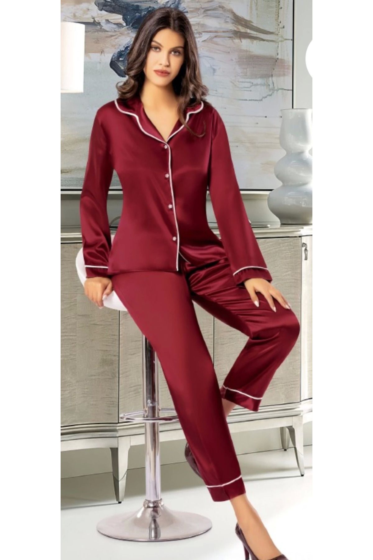 OEM Freshness 2045 Saten Gömlek Yaka Patlı Pijama Takımı