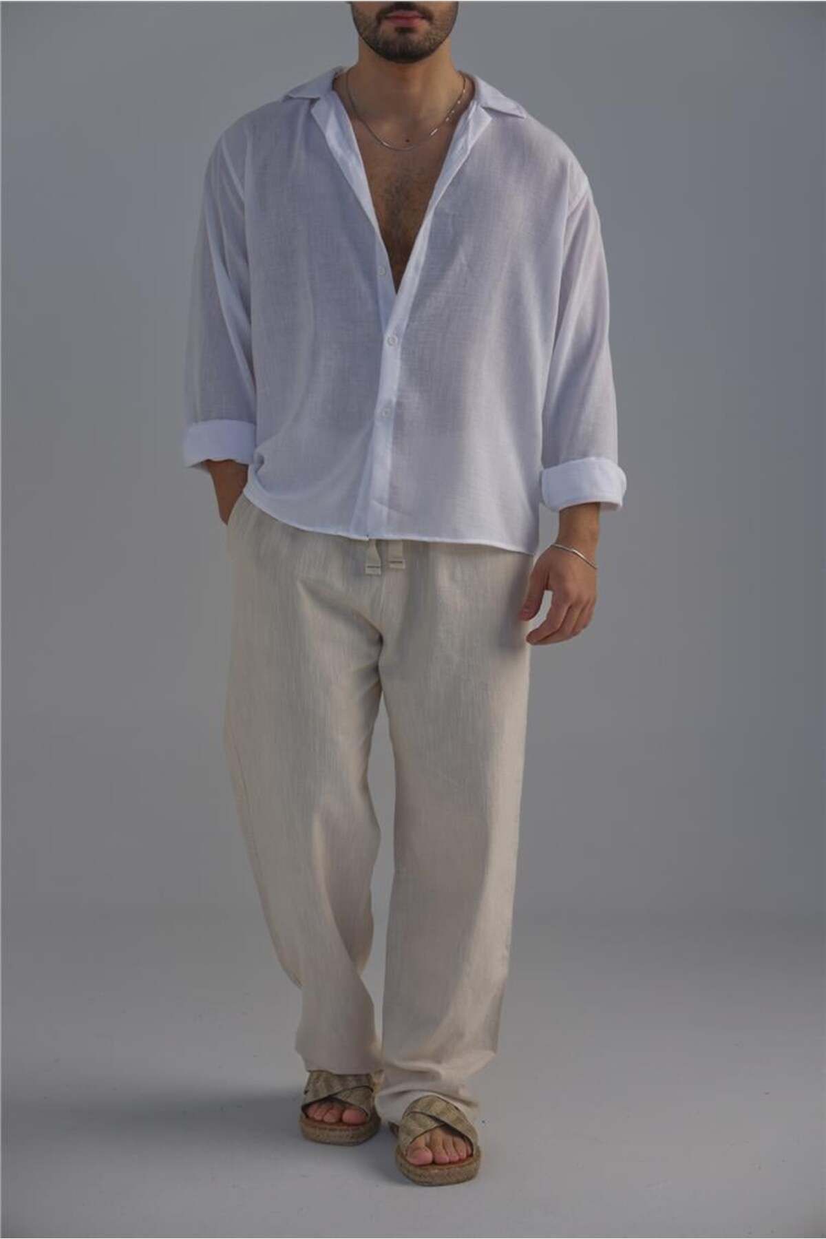 OUTFİT MAN-Men's Non Iron Oversize Shirt White 2