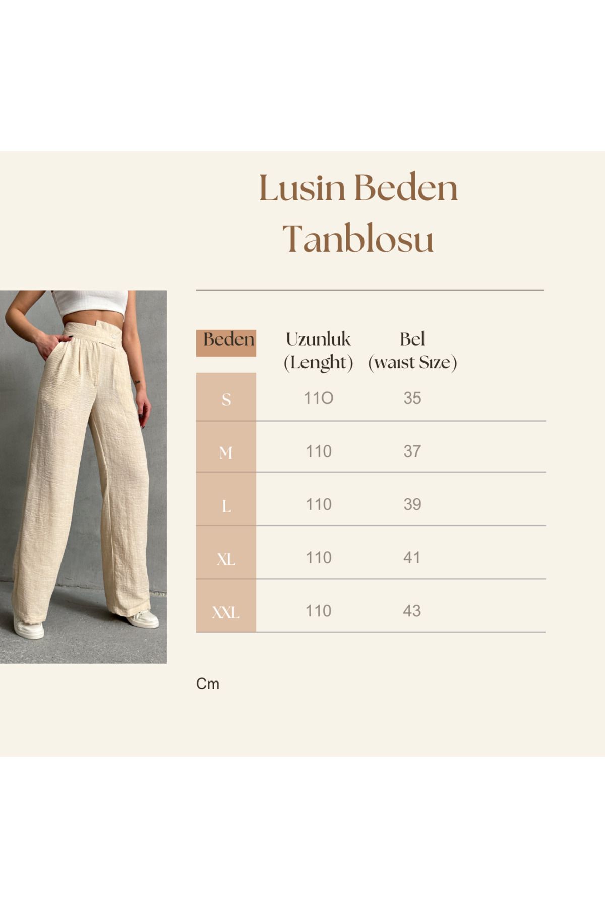 Lusin-Women's Beige Stylish Design Double Button Detailed Palazzo Trousers 8