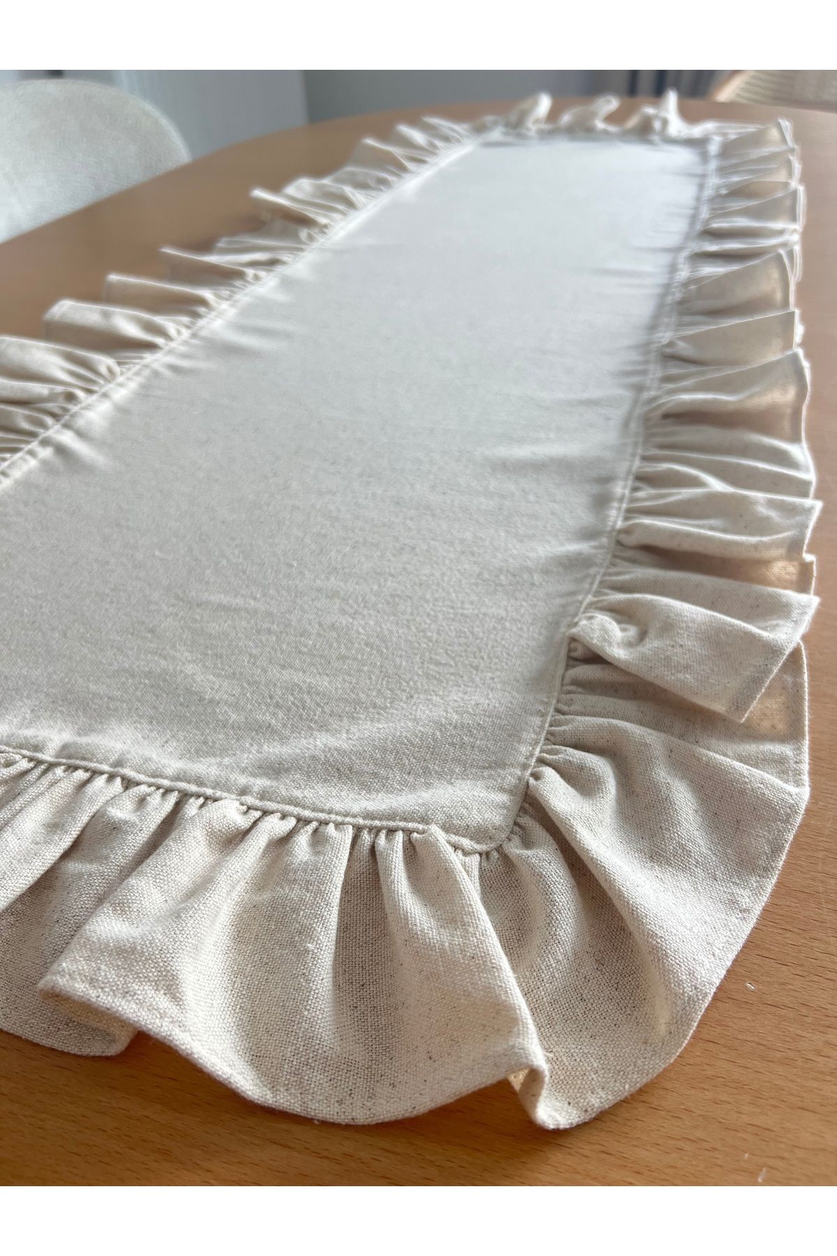 Mirilliahome-Frilly Linen Runner |   Natural Ruffled Runner - Stylish Design for Table Decoration 6