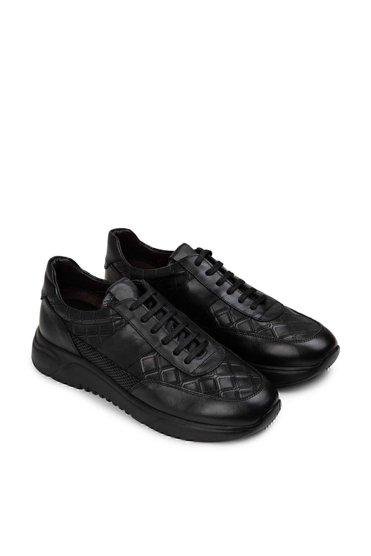 Deery-Genuine Leather Men's Black Sneakers 2