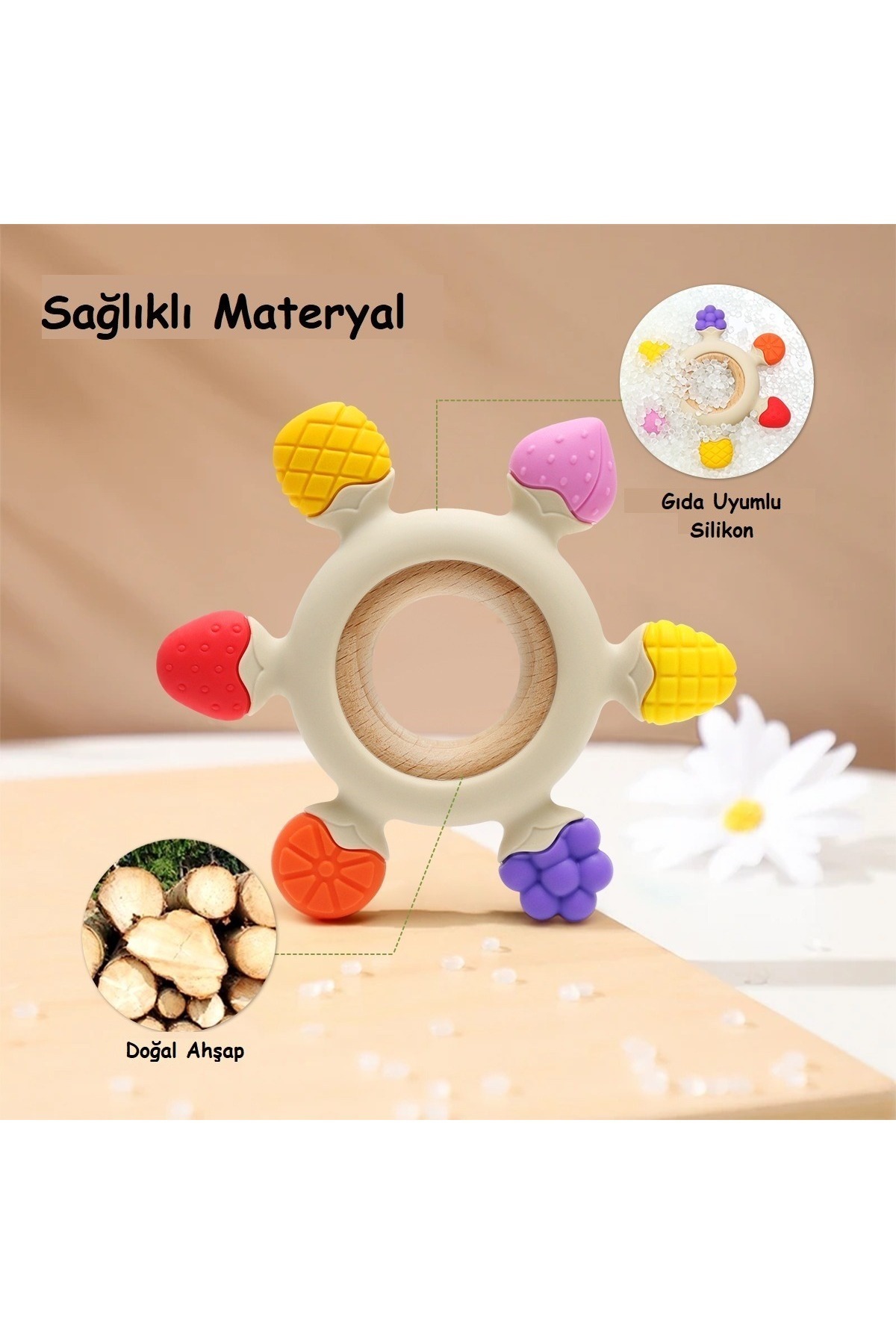 tutobaby Bebek Diş Kaşıyıcı Meyve Şekilli Halka Dümen (BEJ RENK DİŞLİK SİLİKON) fotoğrafı 5 (önizleme)