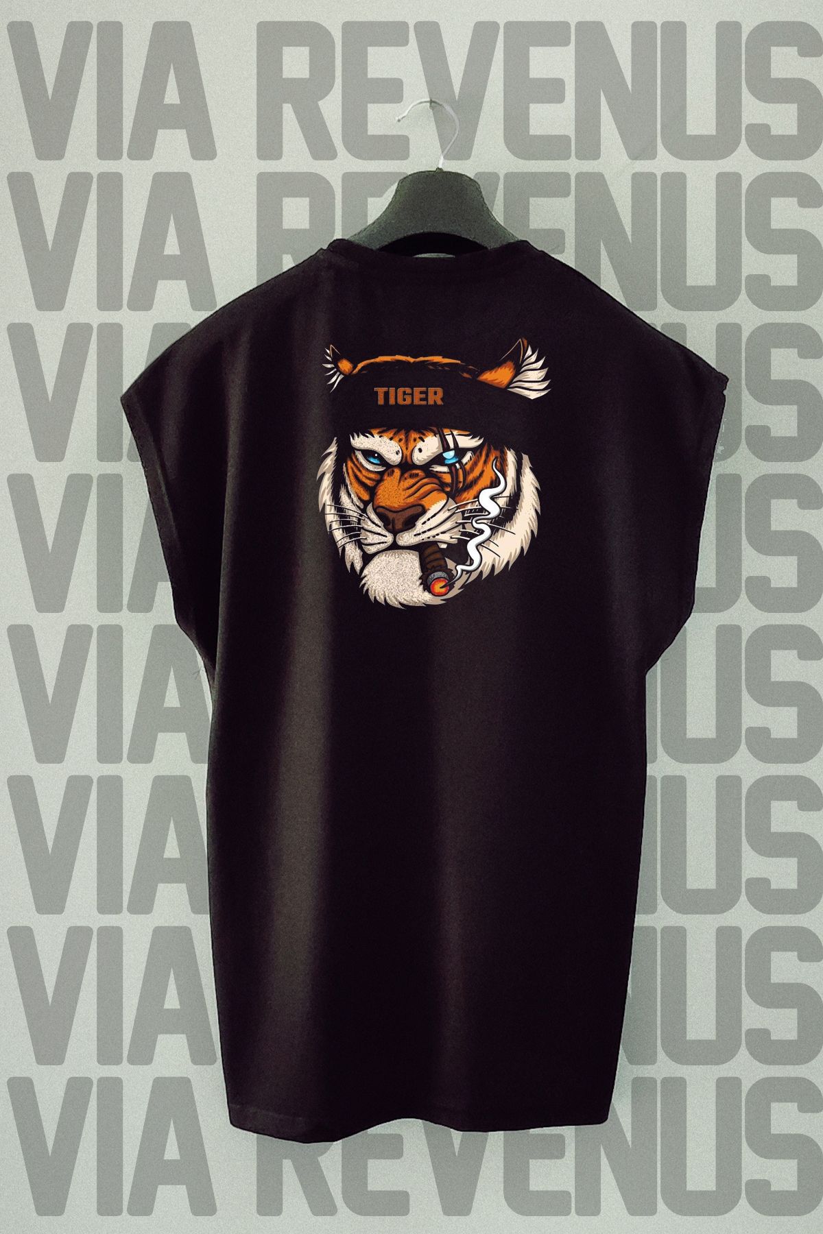 Vordevia-Tiger Capt Back Printed Zero Sleeve Crew Neck Sports Tshirt 1