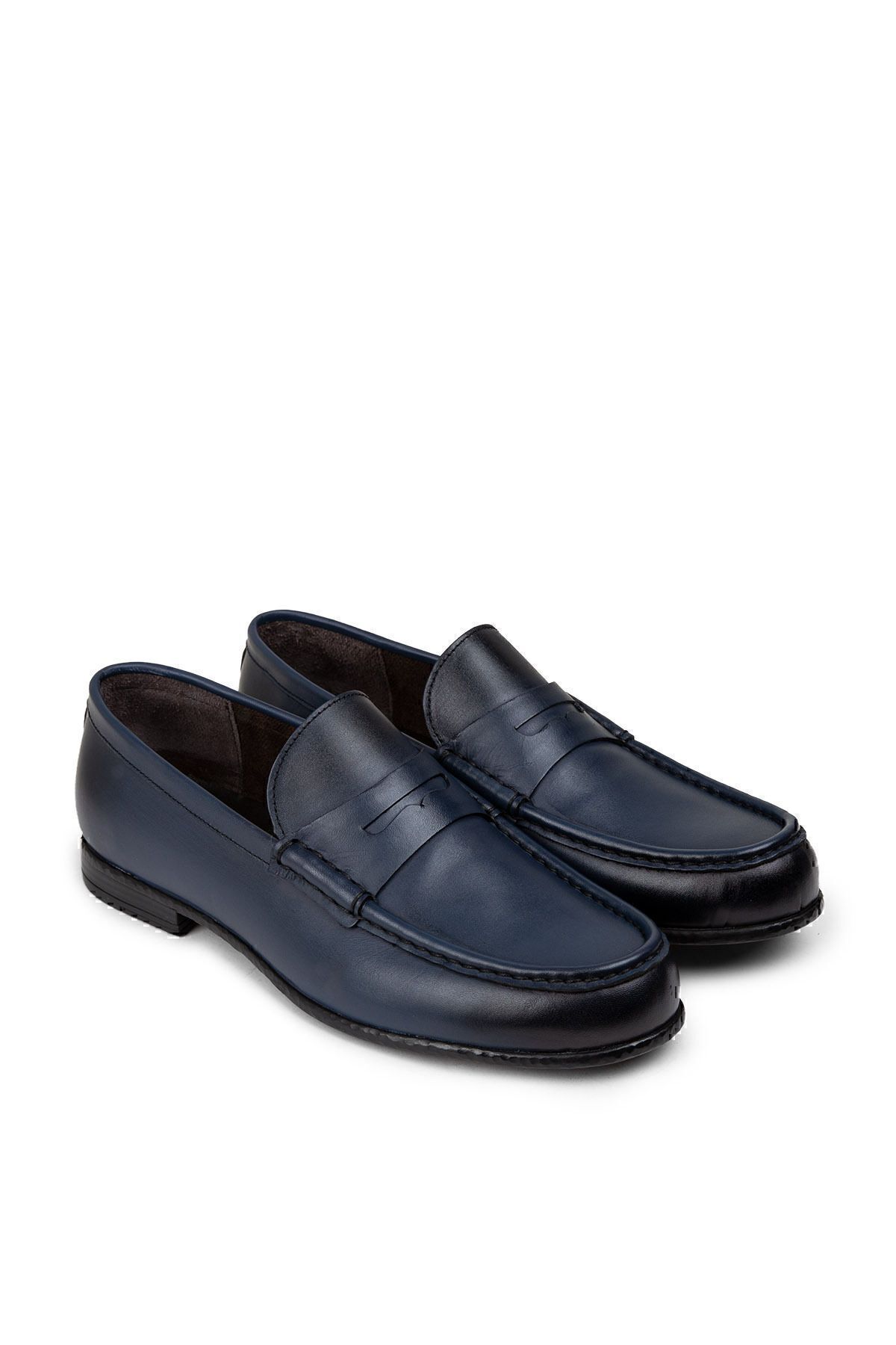 Deery-Genuine Leather Navy Blue Men's Loafer Shoes 4