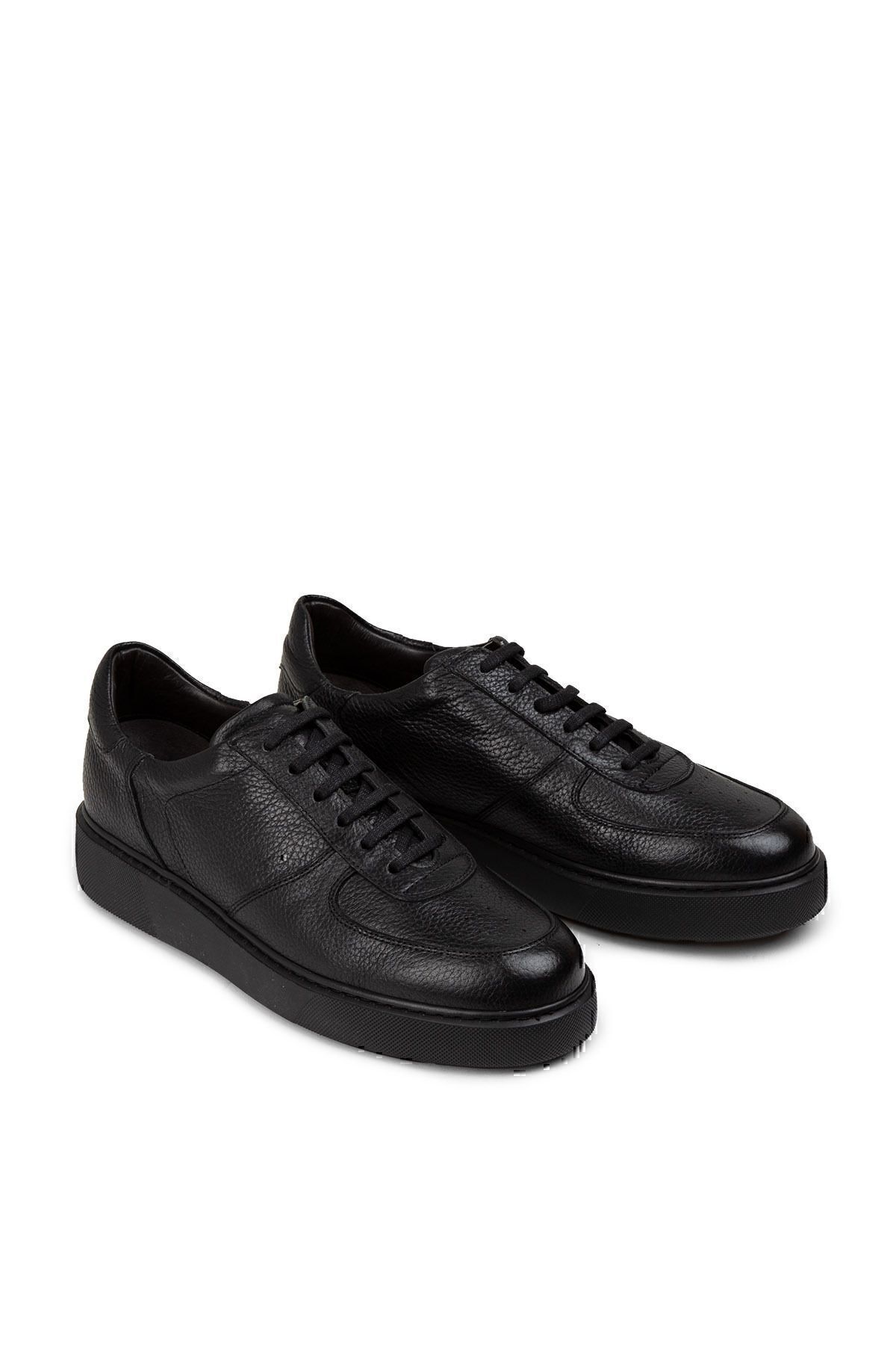 Deery-Genuine Leather Men's Black Sneakers 4