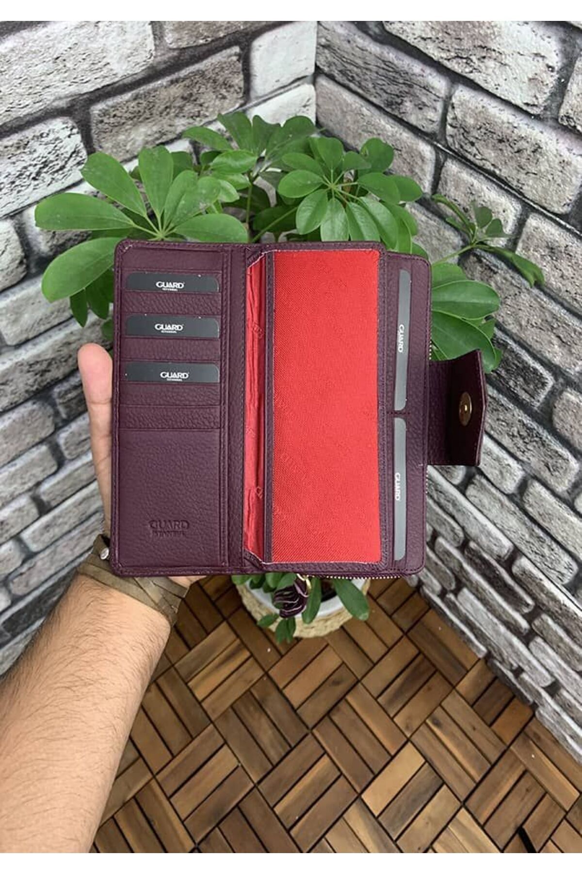 GUARD-Claret Red Matte Zippered and Genuine Leather Patch Hand Portfolio P2214 2