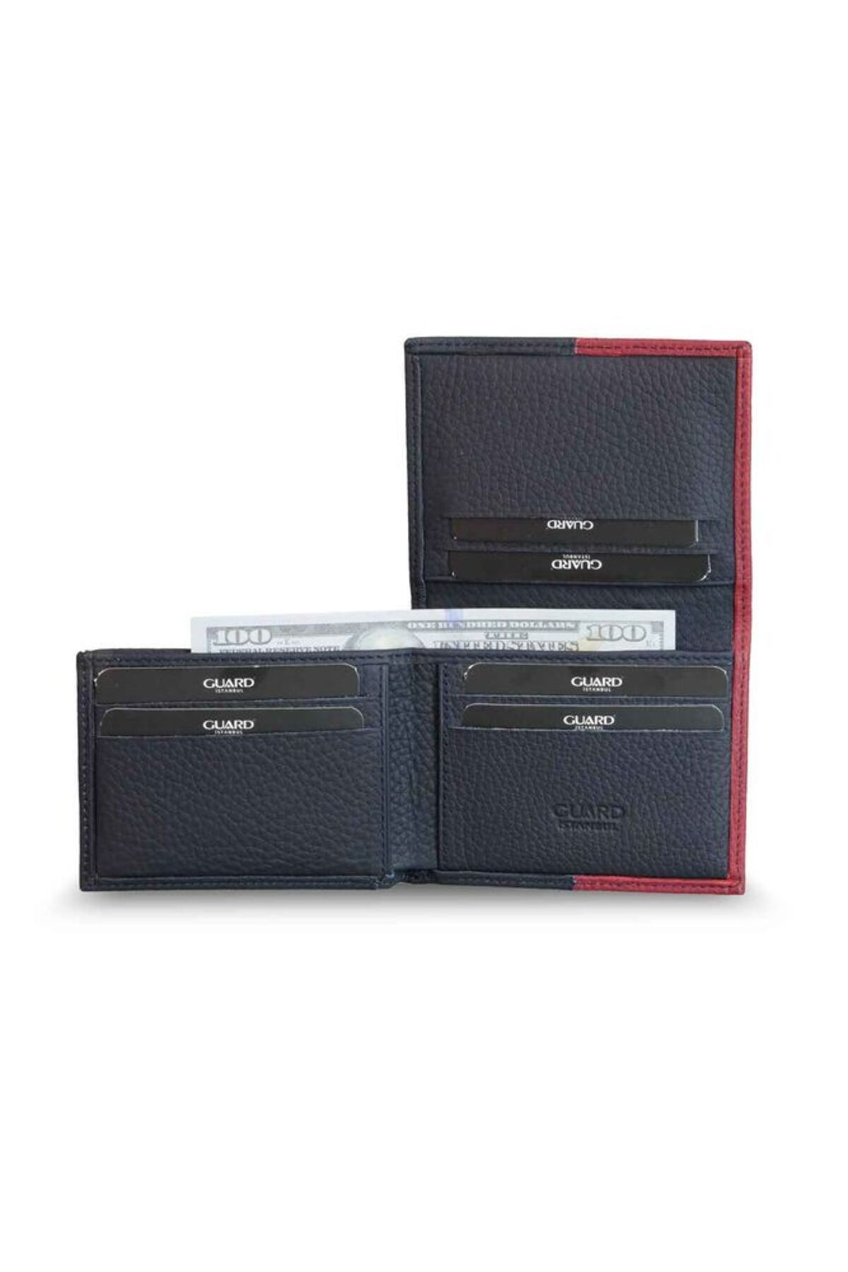 GUARD-Matte Navy Blue/Red Genuine Leather Men's Wallet P1334 3