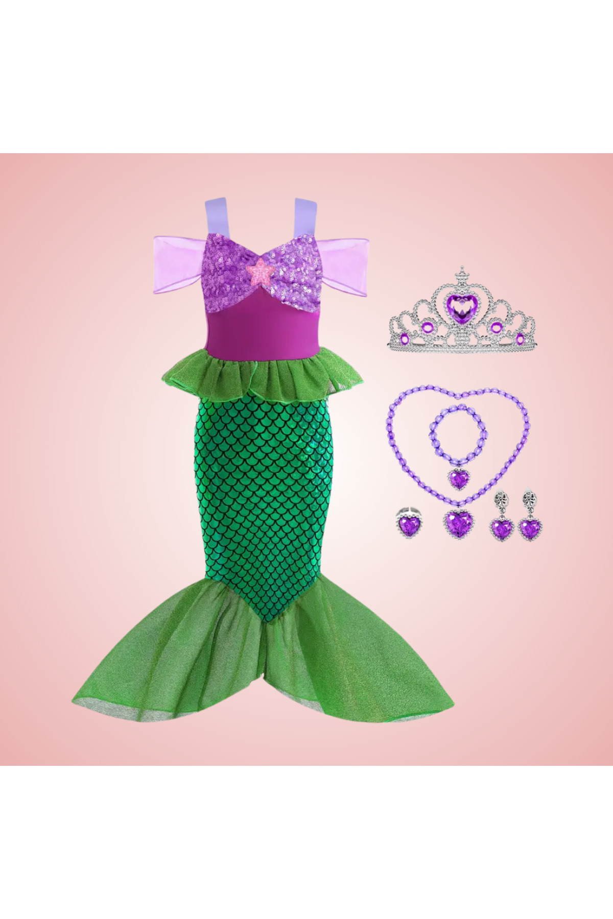 darko Girl's Mermaid Tutu Purple Green Dress Mermaid Costume Fish Set of 6  Necklace Crown Earrings Ring- Trendyol