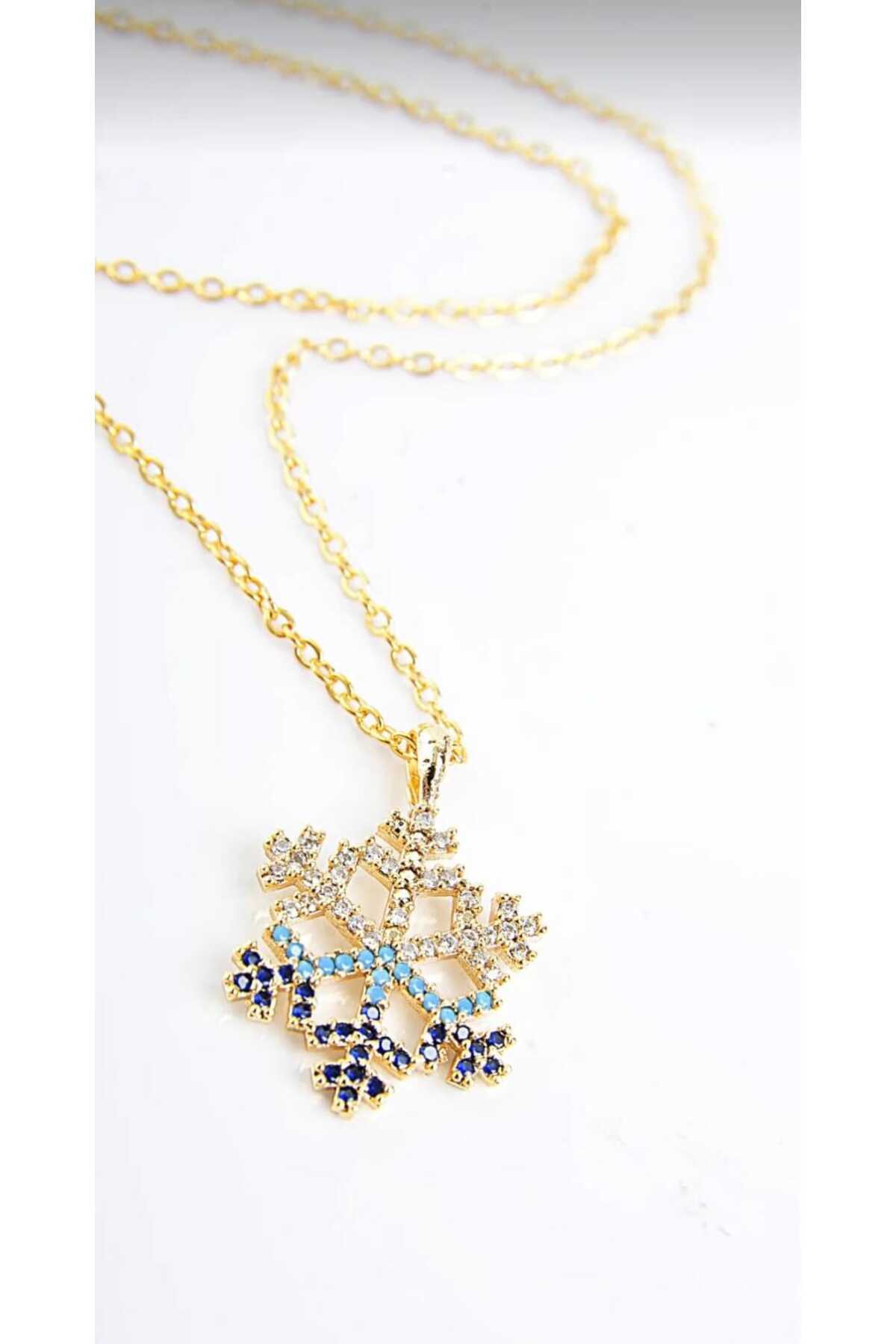Boxed Snowflake Design Blue Zircon Stone Necklace - Aquamarine Sapphire Stone Snowflake Silver Necklace