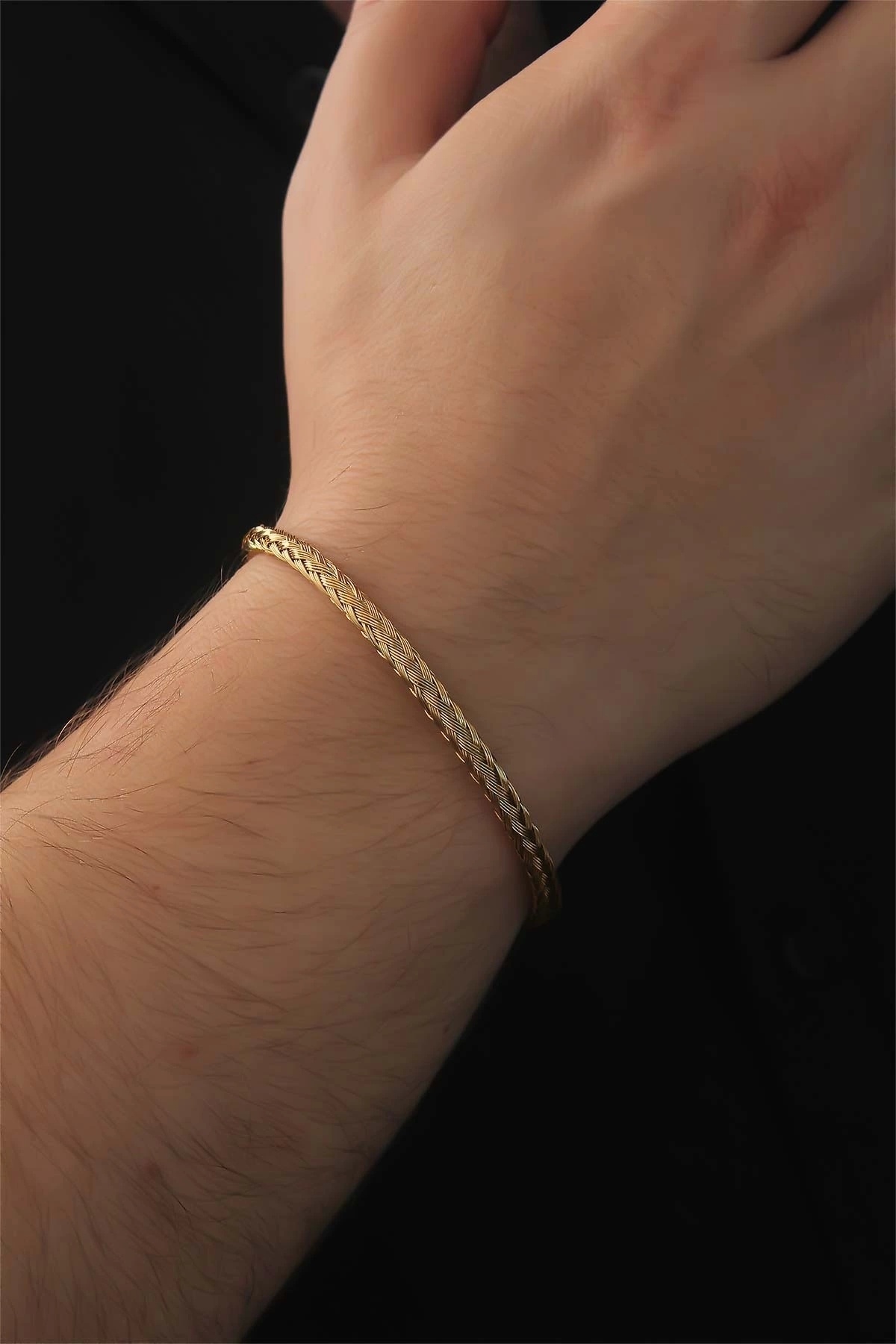 Lisinya-316L Steel Gold Color Fine Flat Weave Model Men's Bracelet - Lisinya 3