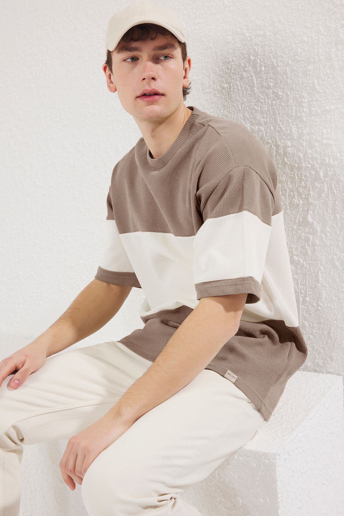 Trendyol Collection Oversize Stone póló 100% pamut színes blokk textúrájú