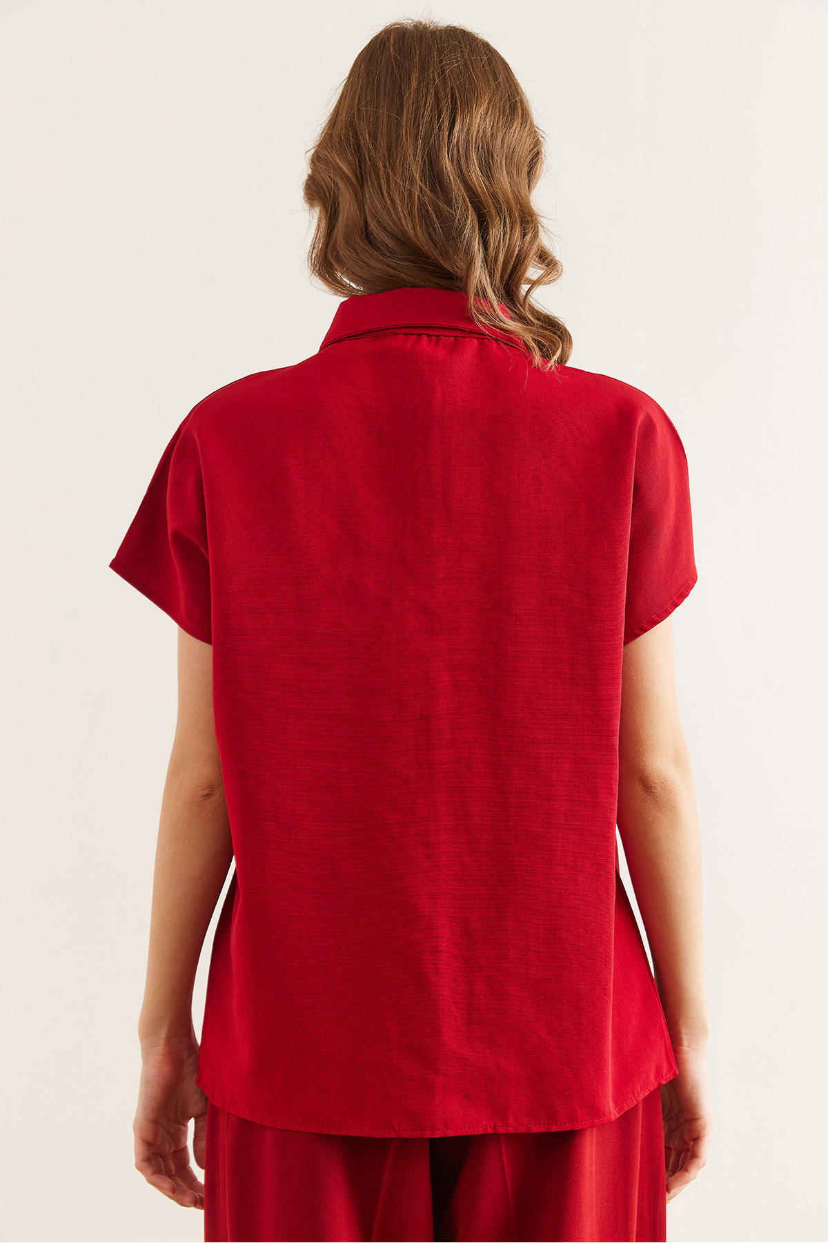 Olalook  Kadın Bordo Yarasa Oversize Keten Gömlek GML-19001109 - Görsel 2